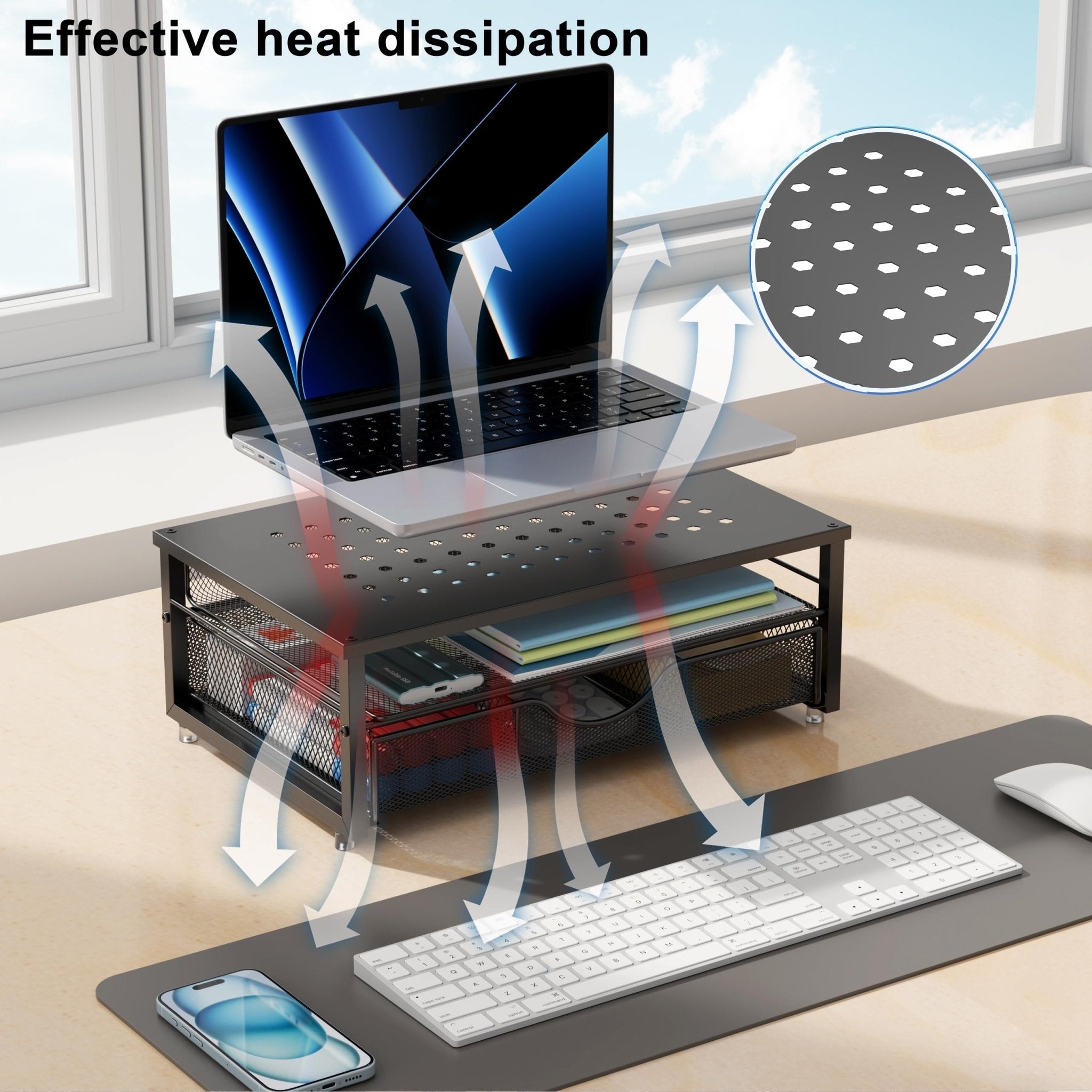 gianotter Computer Monitor Stand Riser, Desk Organizers and Accessories with Drawer, Office Desk Accessories & Workspace Desktop Organizers Storage for Classroom Office Supplies (Black)