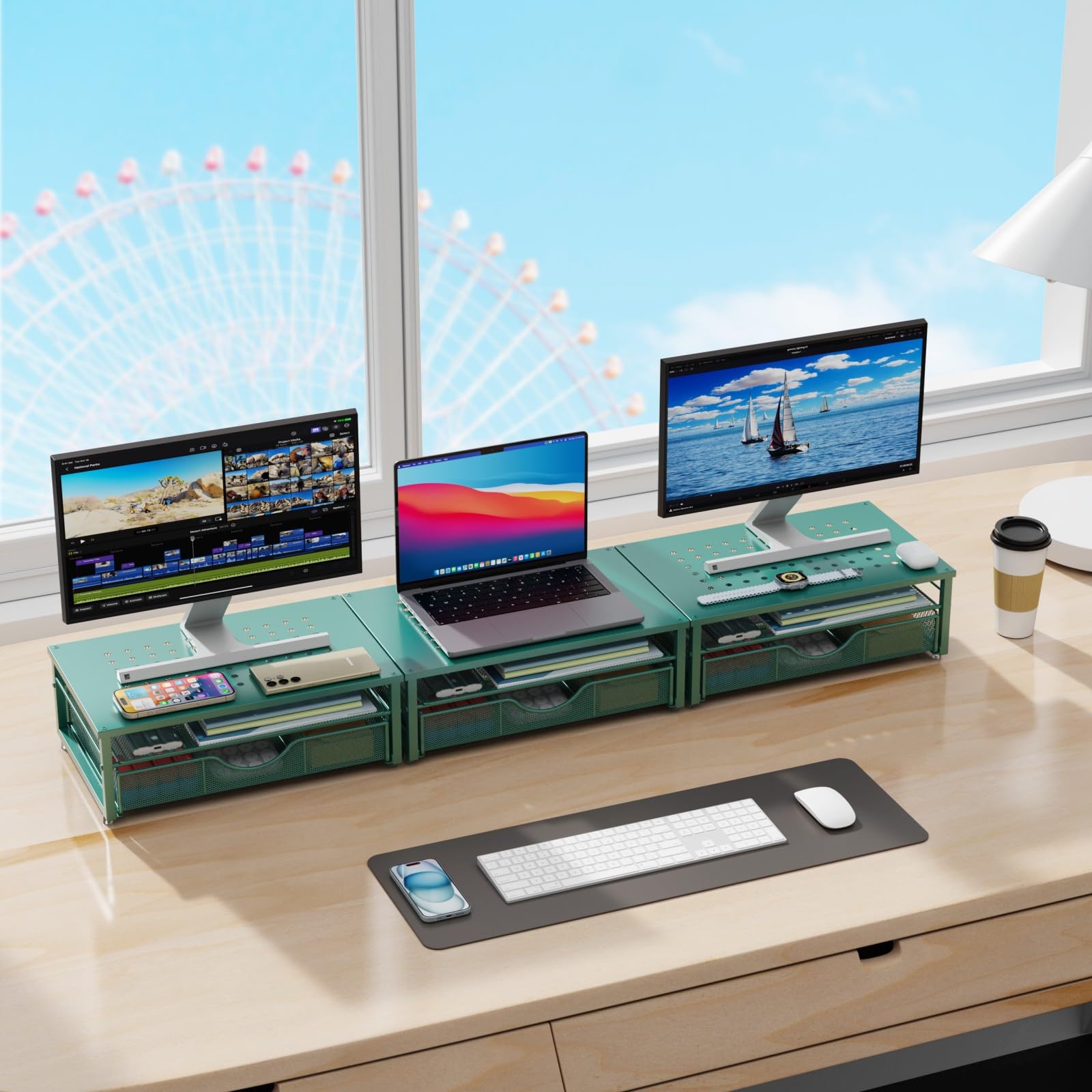 gianotter Computer Monitor Stand Riser, Desk Organizers and Accessories with Drawer, Office Desk Accessories & Workspace Desktop Organizers Storage for Classroom Office Supplies (Black)