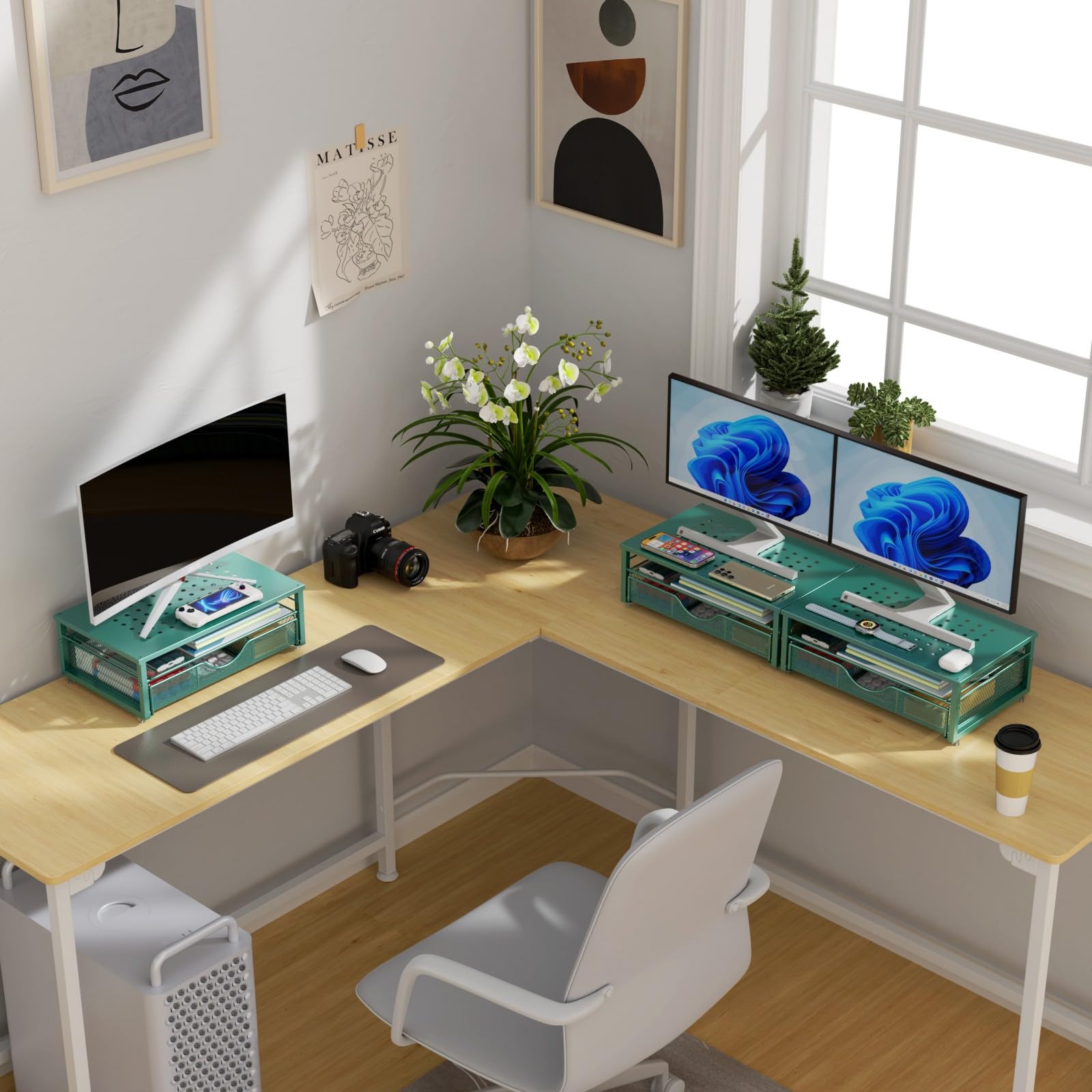 gianotter Computer Monitor Stand Riser, Desk Organizers and Accessories with Drawer, Office Desk Accessories & Workspace Desktop Organizers Storage for Classroom Office Supplies (Black)