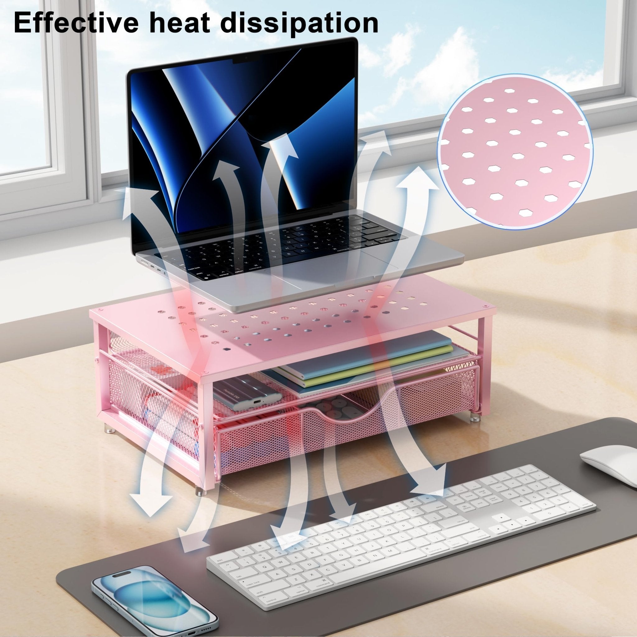 gianotter Computer Monitor Stand Riser, Desk Organizers and Accessories with Drawer, Office Desk Accessories & Workspace Desktop Organizers Storage for Classroom Office Supplies (Black)