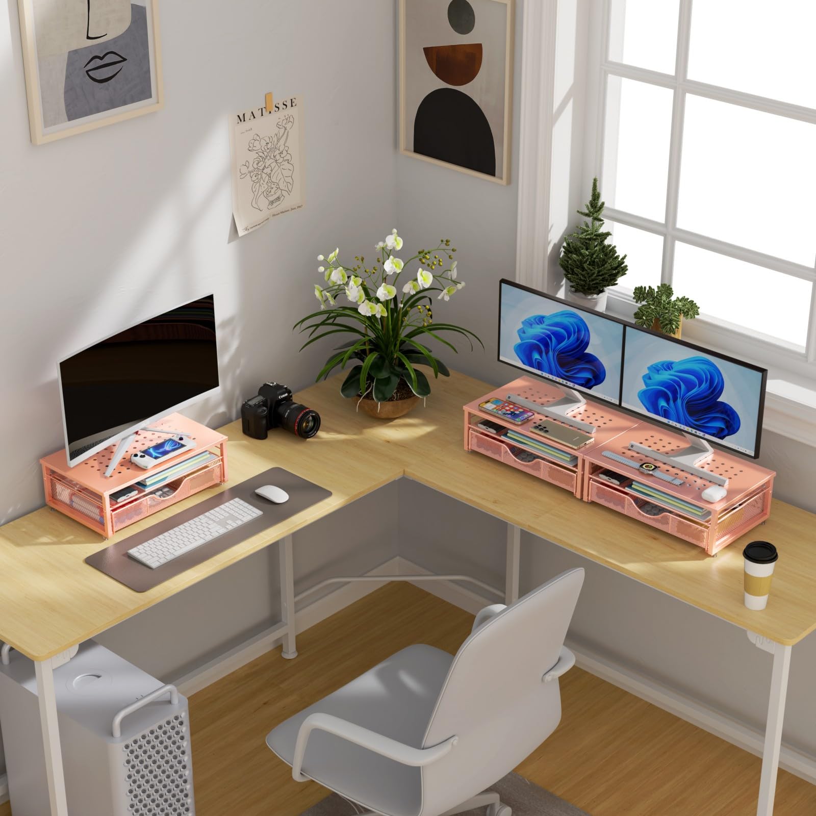 gianotter Computer Monitor Stand Riser, Desk Organizers and Accessories with Drawer, Office Desk Accessories & Workspace Desktop Organizers Storage for Classroom Office Supplies (Black)