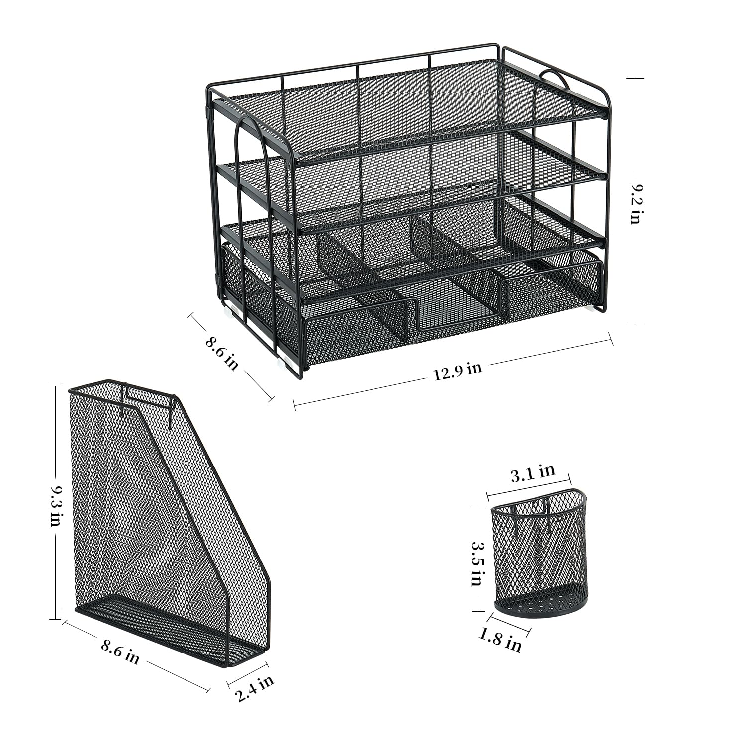 gianotter Desk Organizers and Accessories with File Holder, 4-Tier Desk Accessories & Workspace Organizers with Drawer and 2 Pen Holder, Paper Organizer for Office Supplies (Rose Gold)