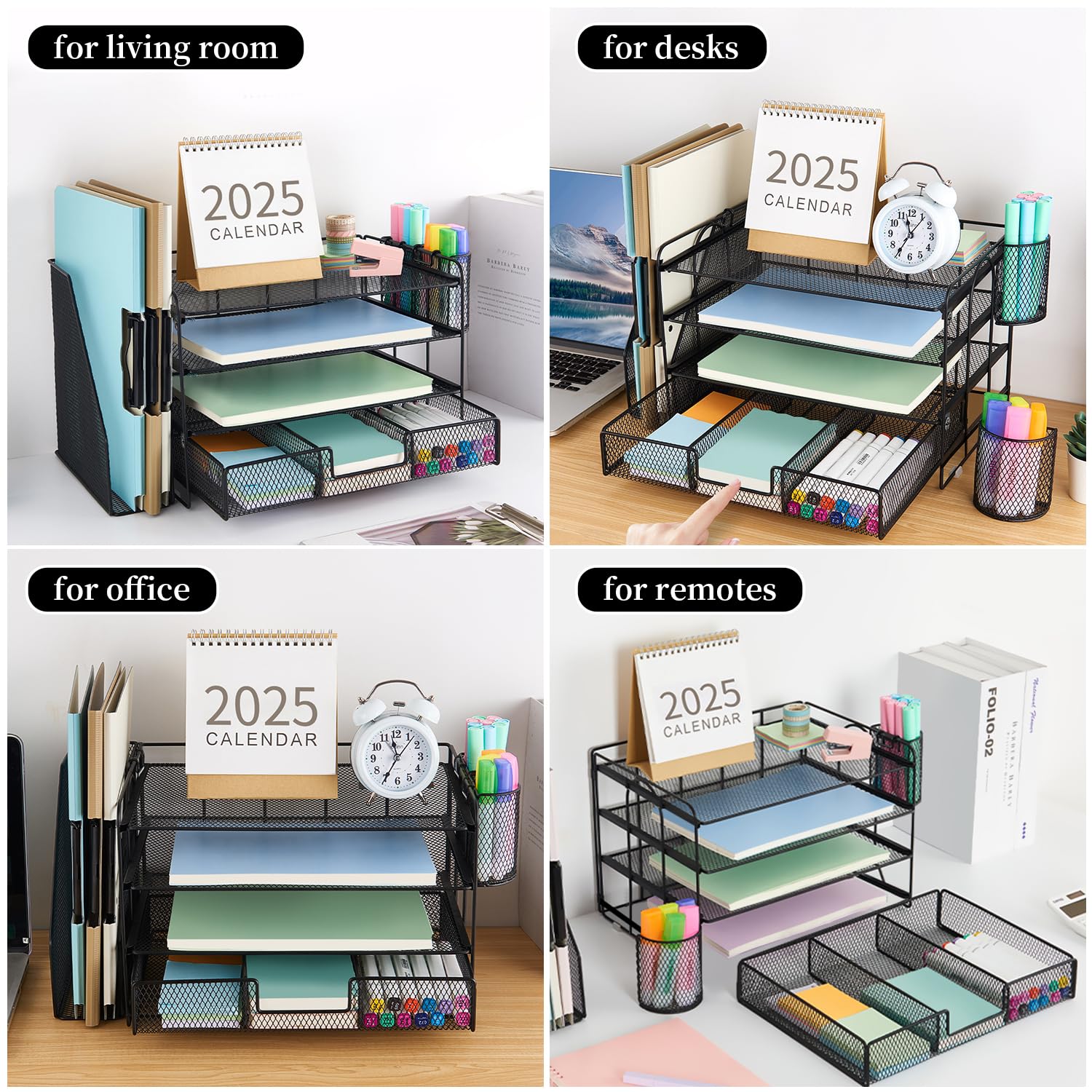 gianotter Desk Organizers and Accessories with File Holder, 4-Tier Desk Accessories & Workspace Organizers with Drawer and 2 Pen Holder, Paper Organizer for Office Supplies (Rose Gold)