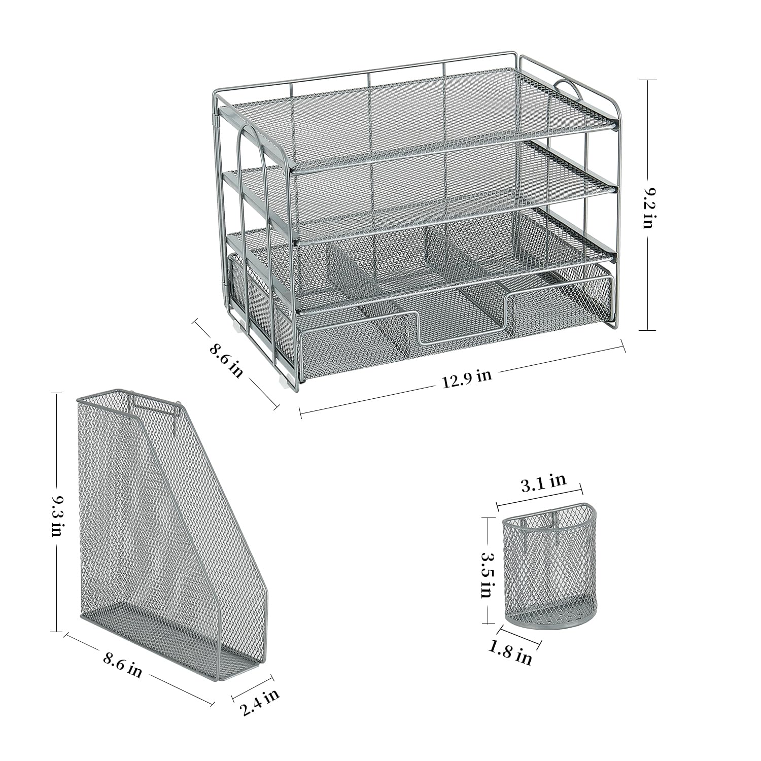 gianotter Desk Organizers and Accessories with File Holder, 4-Tier Desk Accessories & Workspace Organizers with Drawer and 2 Pen Holder, Paper Organizer for Office Supplies (Rose Gold)