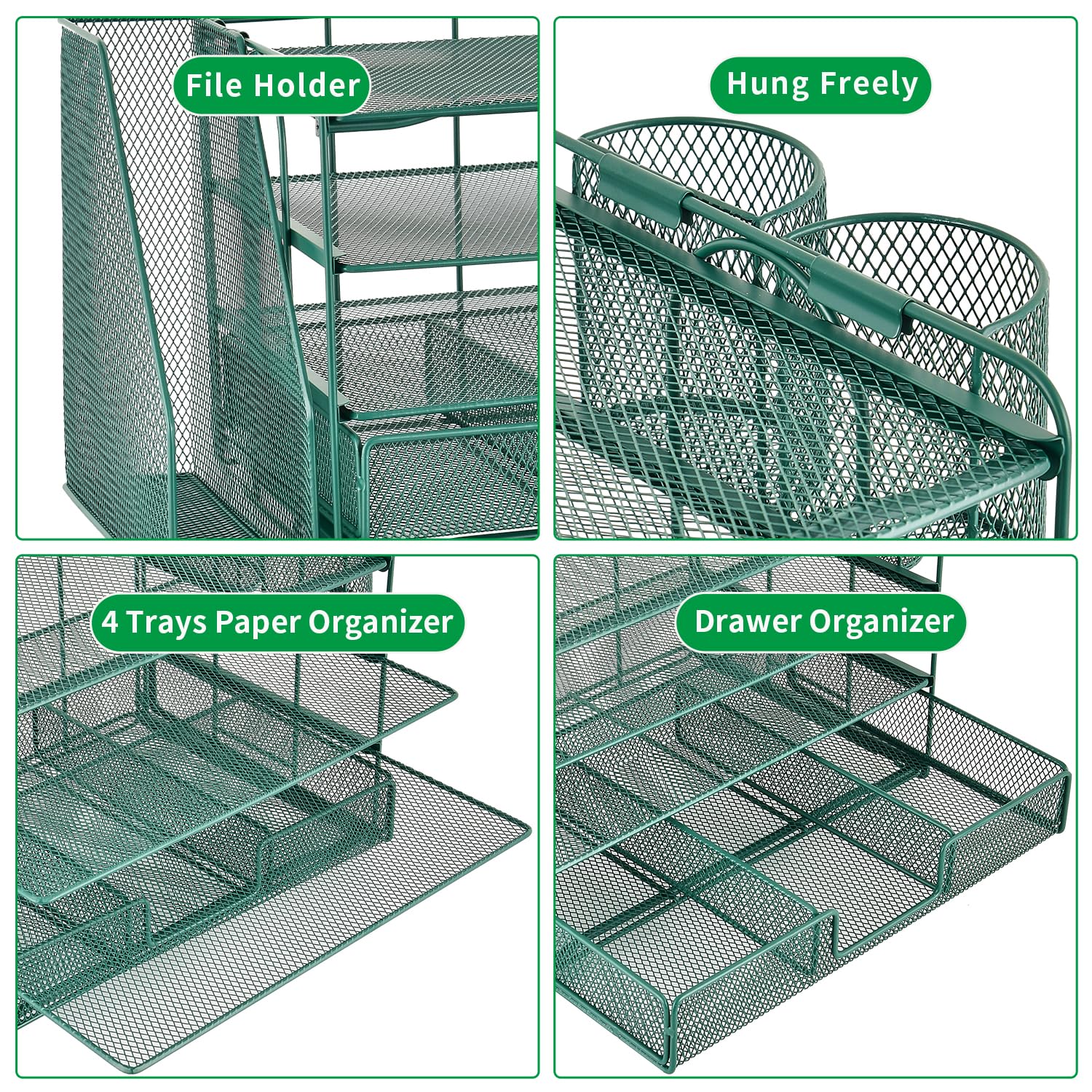 gianotter Desk Organizers and Accessories with File Holder, 4-Tier Desk Accessories & Workspace Organizers with Drawer and 2 Pen Holder, Paper Organizer for Office Supplies (Rose Gold)