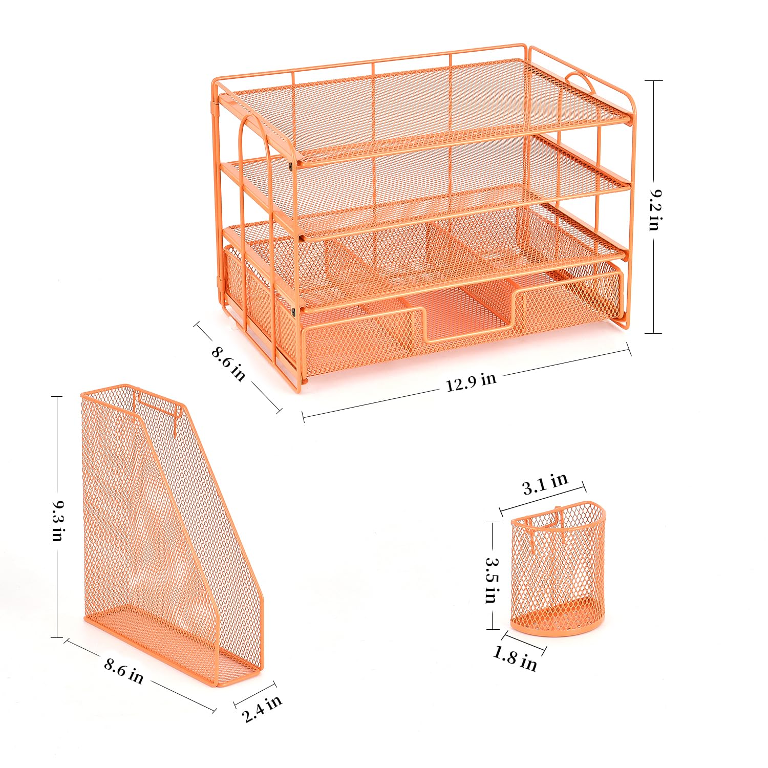 gianotter Desk Organizers and Accessories with File Holder, 4-Tier Desk Accessories & Workspace Organizers with Drawer and 2 Pen Holder, Paper Organizer for Office Supplies (Rose Gold)