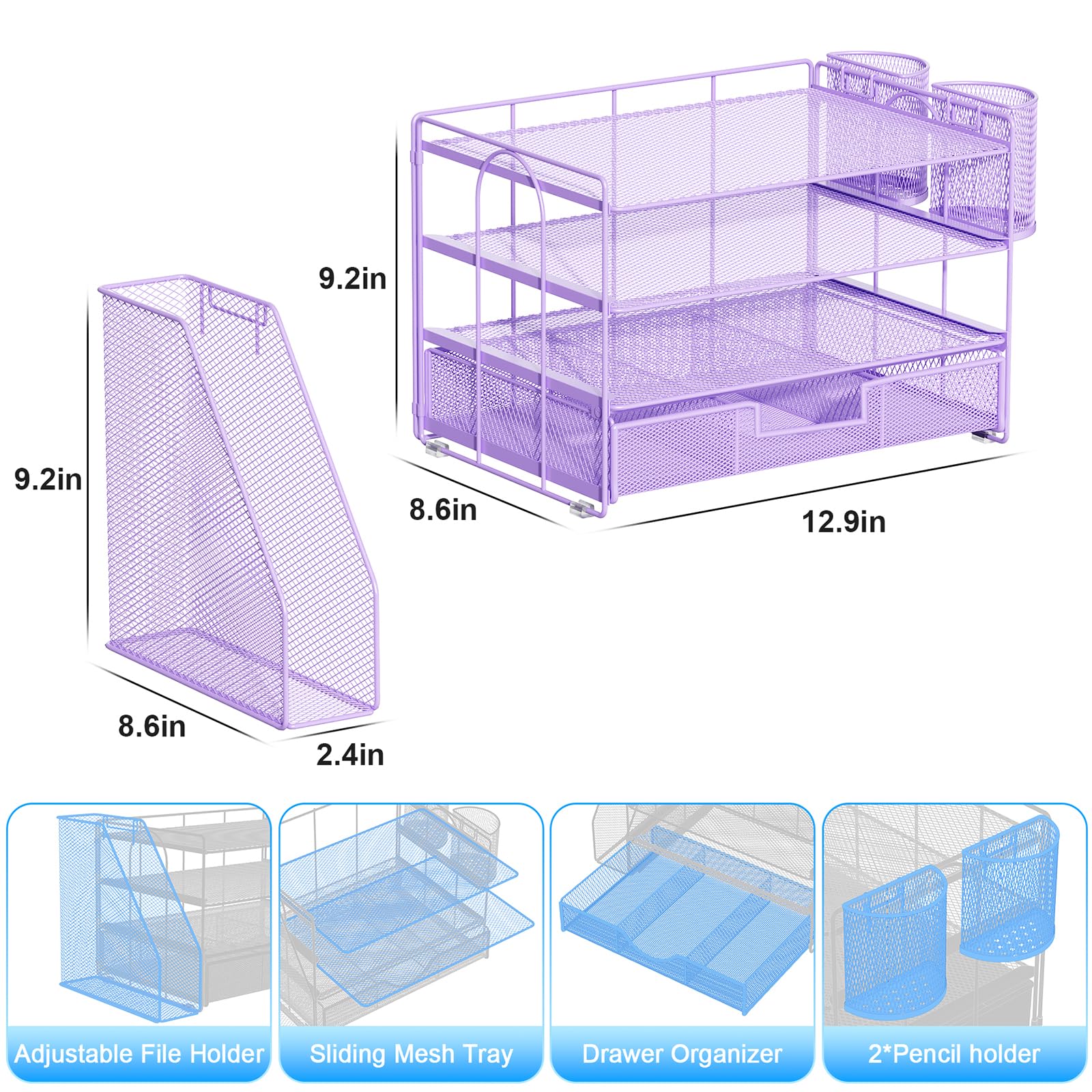 gianotter Desk Organizers and Accessories with File Holder, 4-Tier Desk Accessories & Workspace Organizers with Drawer and 2 Pen Holder, Paper Organizer for Office Supplies (Rose Gold)