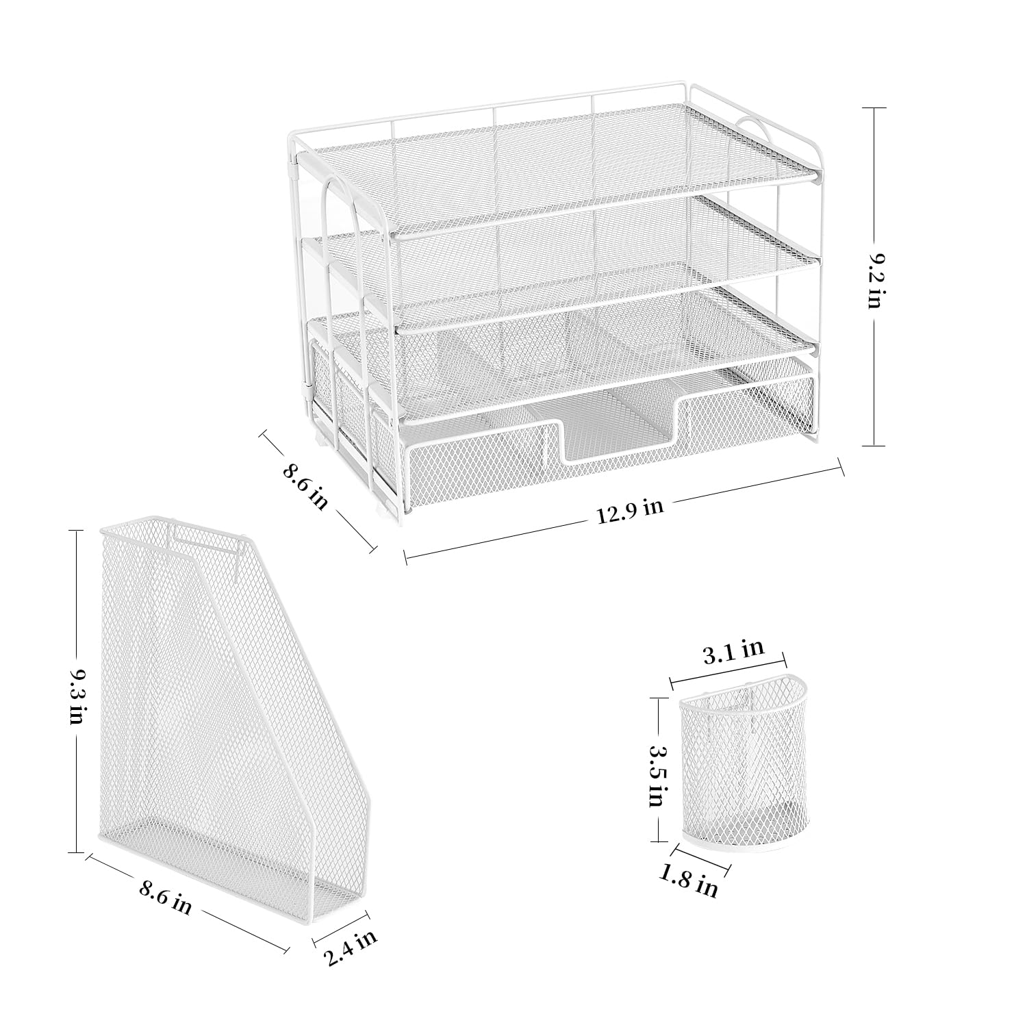 gianotter Desk Organizers and Accessories with File Holder, 4-Tier Desk Accessories & Workspace Organizers with Drawer and 2 Pen Holder, Paper Organizer for Office Supplies (Rose Gold)