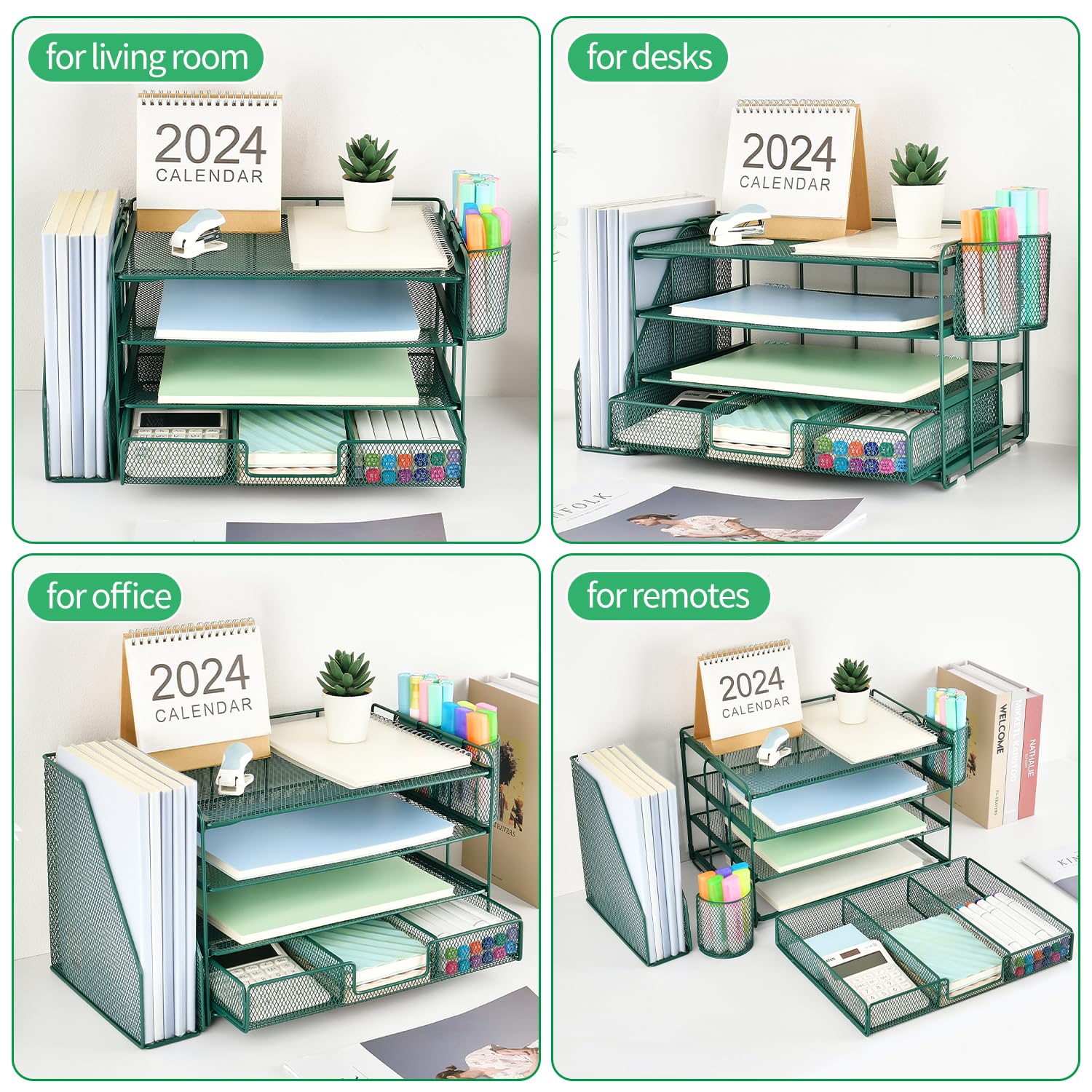 gianotter Desk Organizers and Accessories with File Holder, 4-Tier Desk Accessories & Workspace Organizers with Drawer and 2 Pen Holder, Paper Organizer for Office Supplies (Rose Gold)