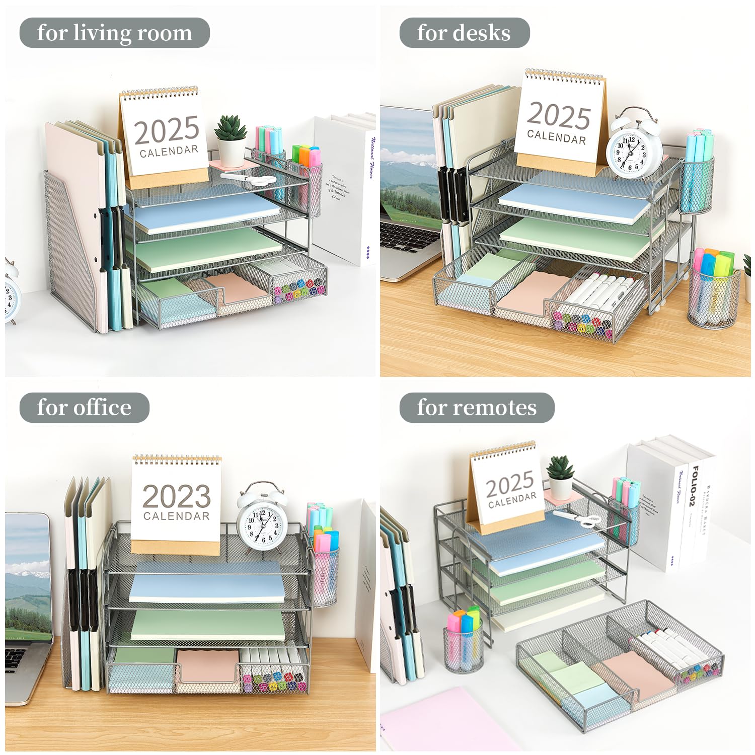 gianotter Desk Organizers and Accessories with File Holder, 4-Tier Desk Accessories & Workspace Organizers with Drawer and 2 Pen Holder, Paper Organizer for Office Supplies (Rose Gold)