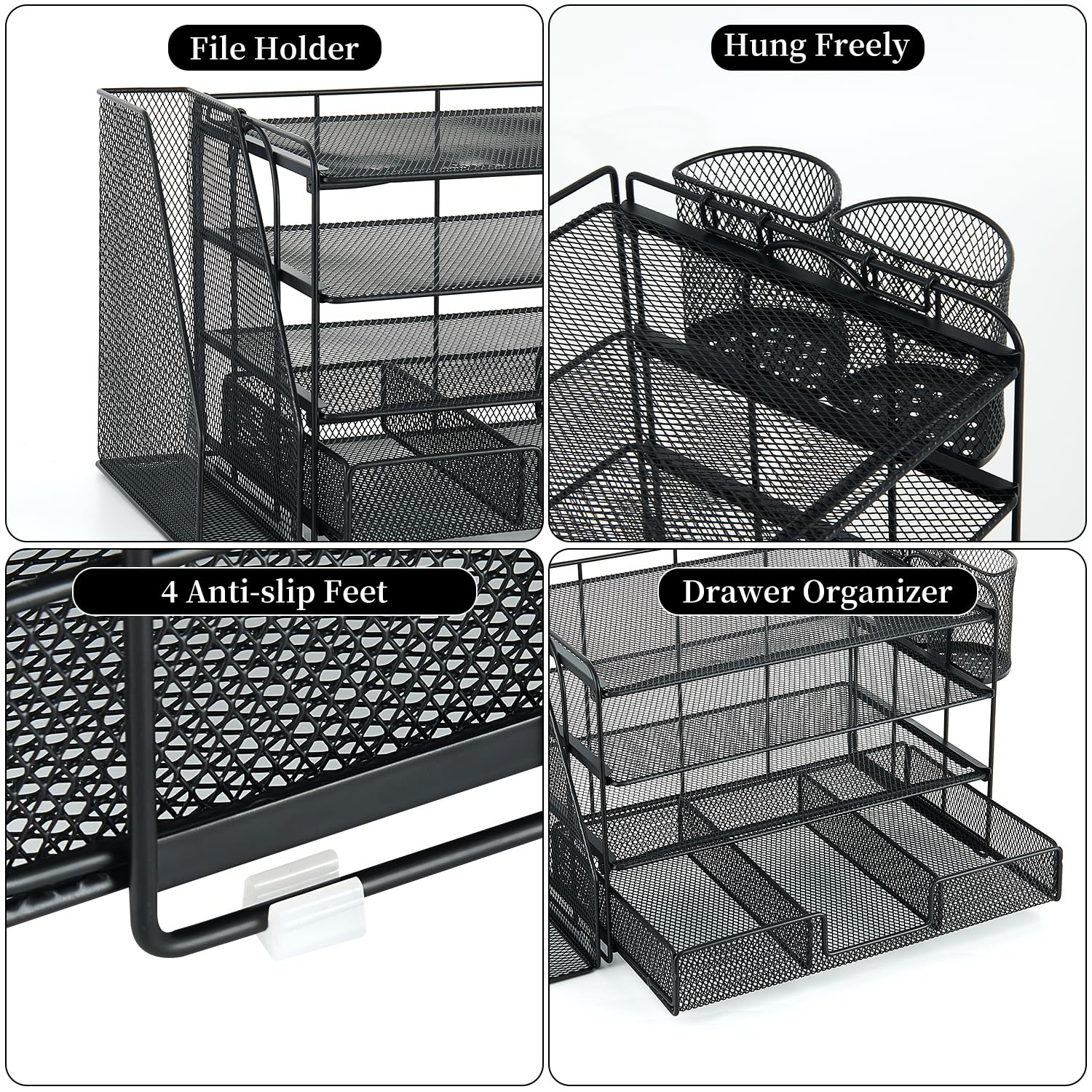 gianotter Desk Organizers and Accessories with File Holder, 4-Tier Desk Accessories & Workspace Organizers with Drawer and 2 Pen Holder, Paper Organizer for Office Supplies (Rose Gold)