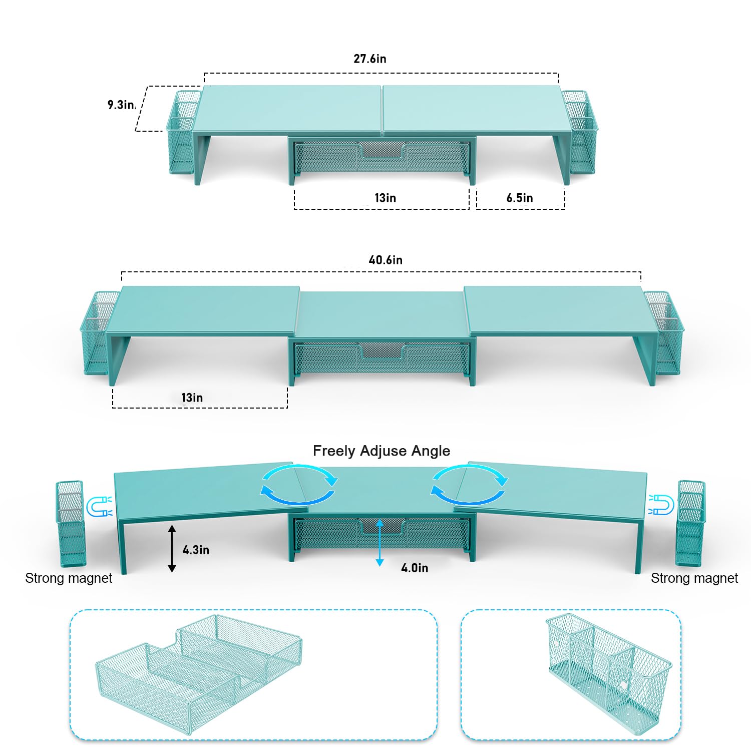 gianotter Dual Monitor Stand Riser, Desk Organizer With Drawer and 2 Pen Holders, Computer Monitor Stand, Desk Shelf for Top of Desk, Balck
