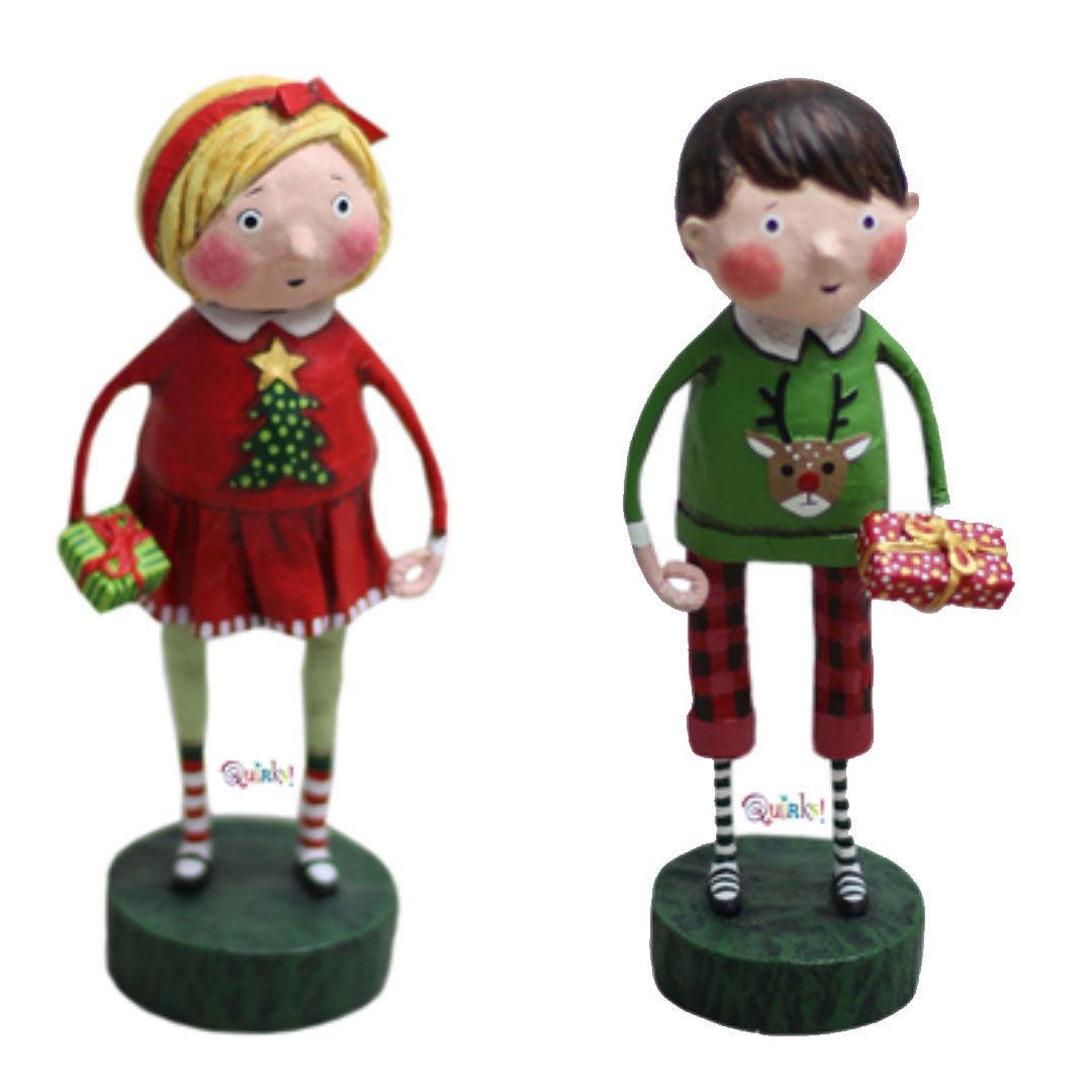 Gift Exchange Boy & Girl Set of 2 Christmas Figurines by Lori Mitchell