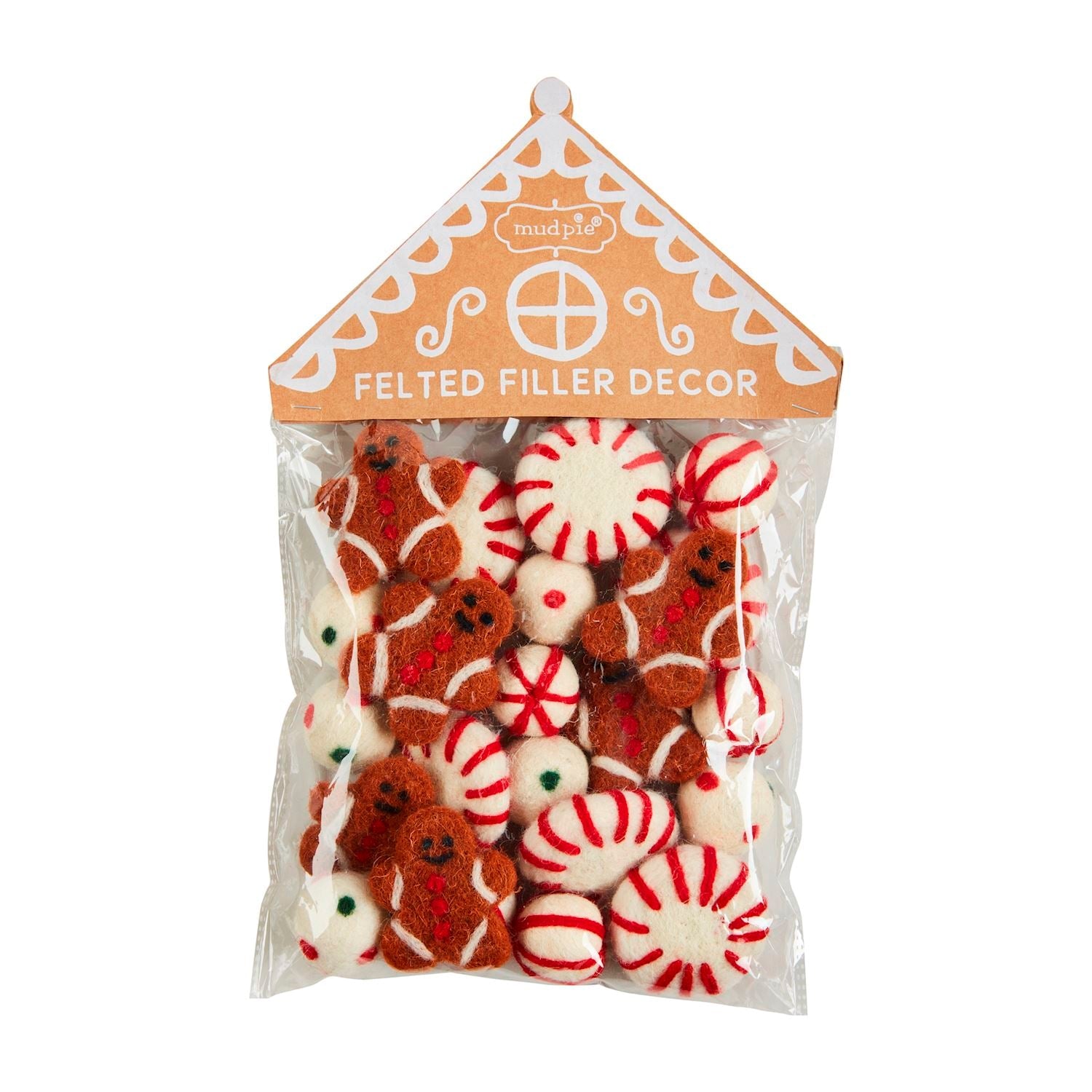 Gingerbread Man & Peppermint Felted Bowl Filler (Set of 16)