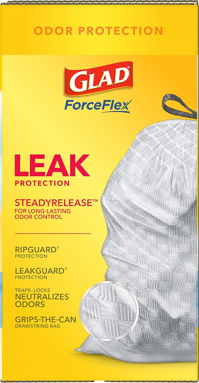 Glad ForceFlex Tall Kitchen Drawstring Trash Bags, 13 Gal, Gain Lemon Zest, 40 Ct (Package May Vary)