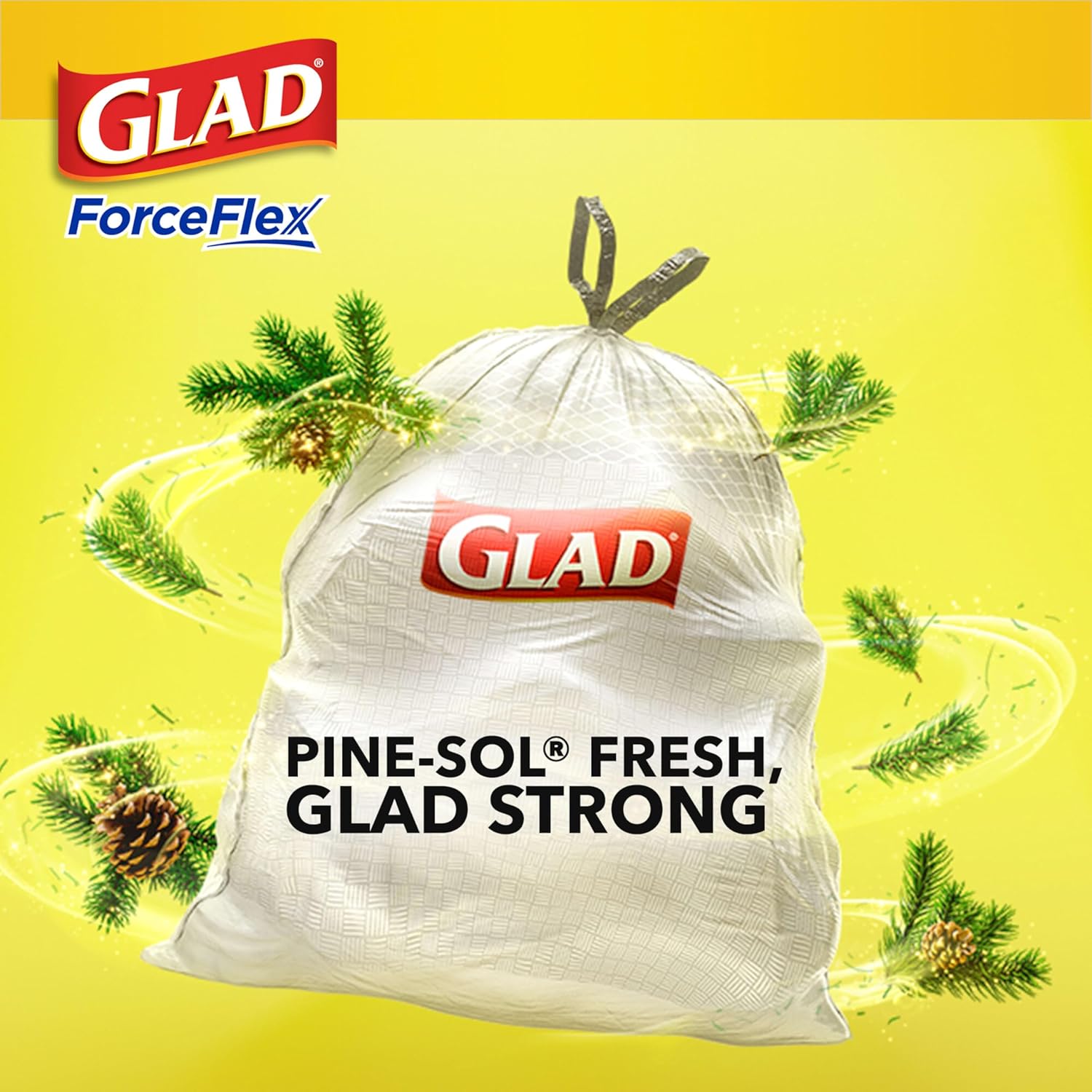 Glad ForceFlex Tall Kitchen Drawstring Trash Bags, 13 Gal, Gain Lemon Zest, 40 Ct (Package May Vary)