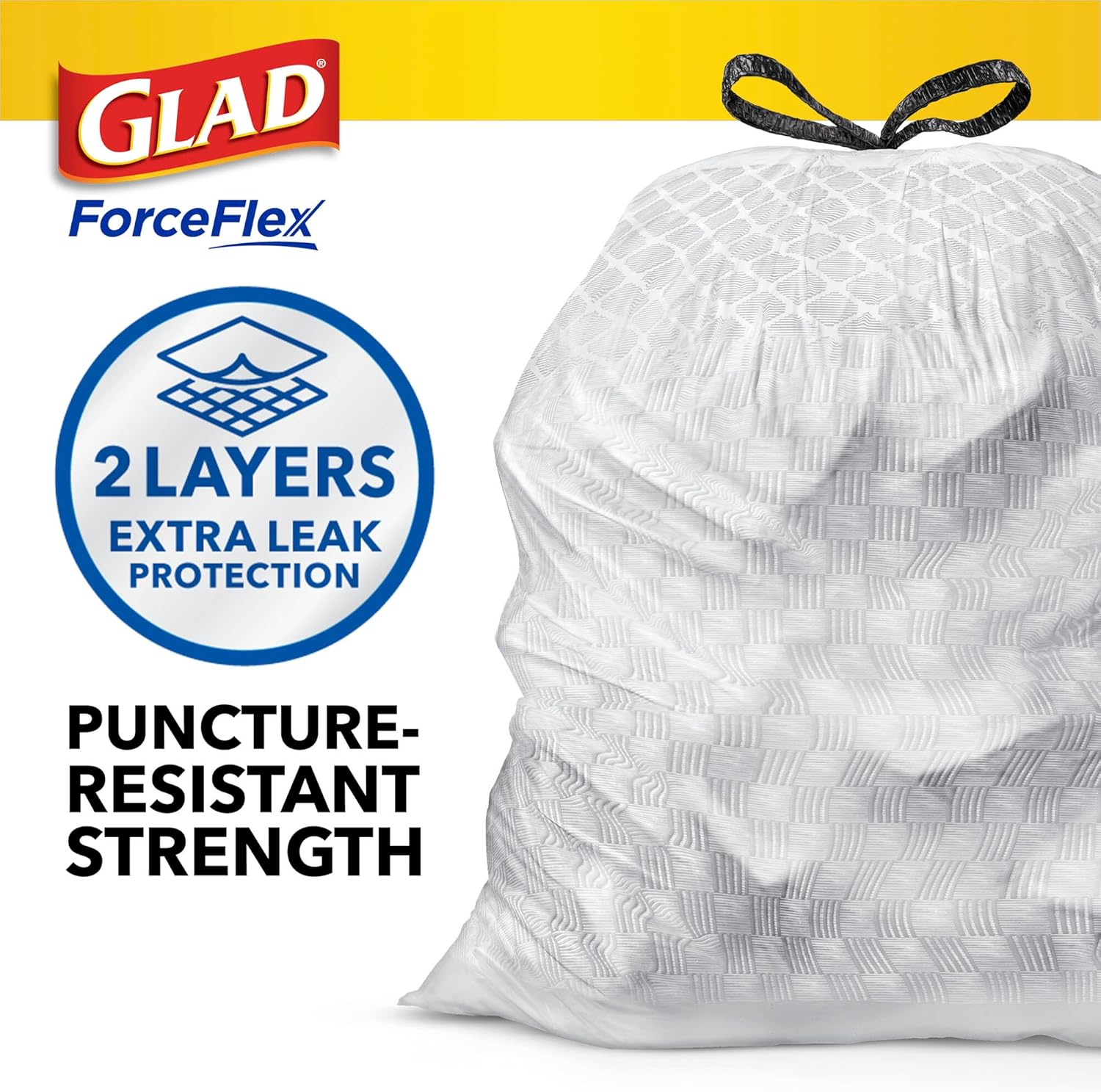Glad ForceFlex Tall Kitchen Drawstring Trash Bags, 13 Gal, Gain Lemon Zest, 40 Ct (Package May Vary)