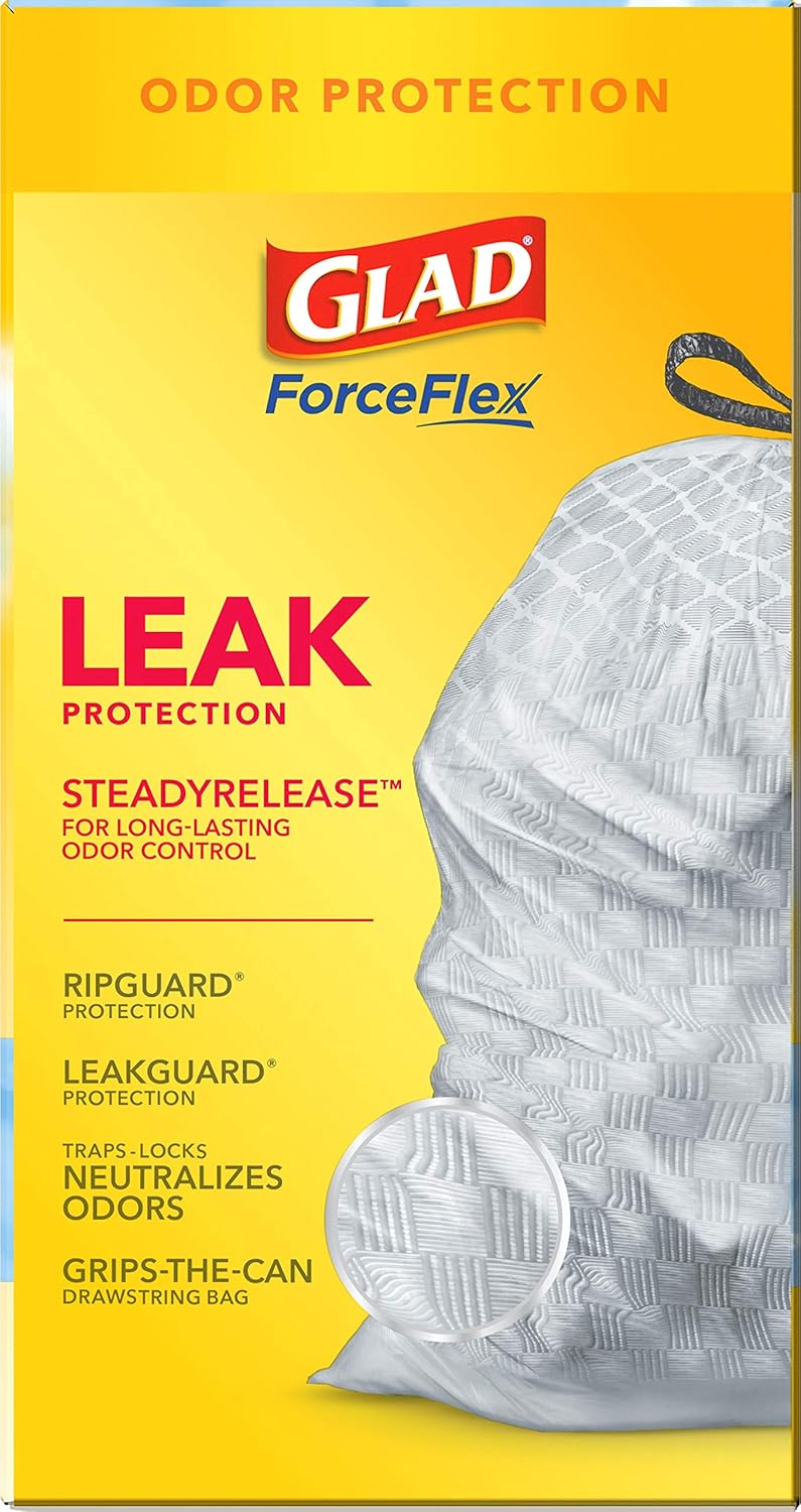 Glad ForceFlex Tall Kitchen Drawstring Trash Bags, 13 Gal, Gain Lemon Zest, 40 Ct (Package May Vary)