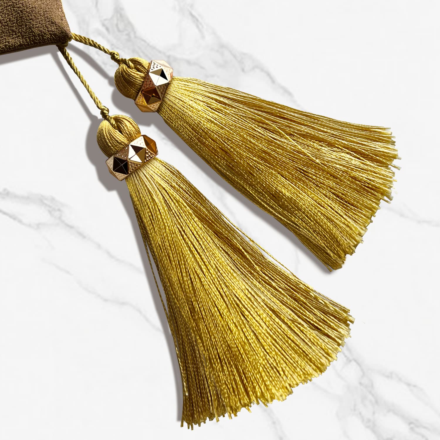 Glam Champagne Table Runner 13 x 98 Inches Long Double Layer Abstract Pattern with Luxury Tassel for Coffee Sofa Dresser Dining Table Fireplace Home Decor