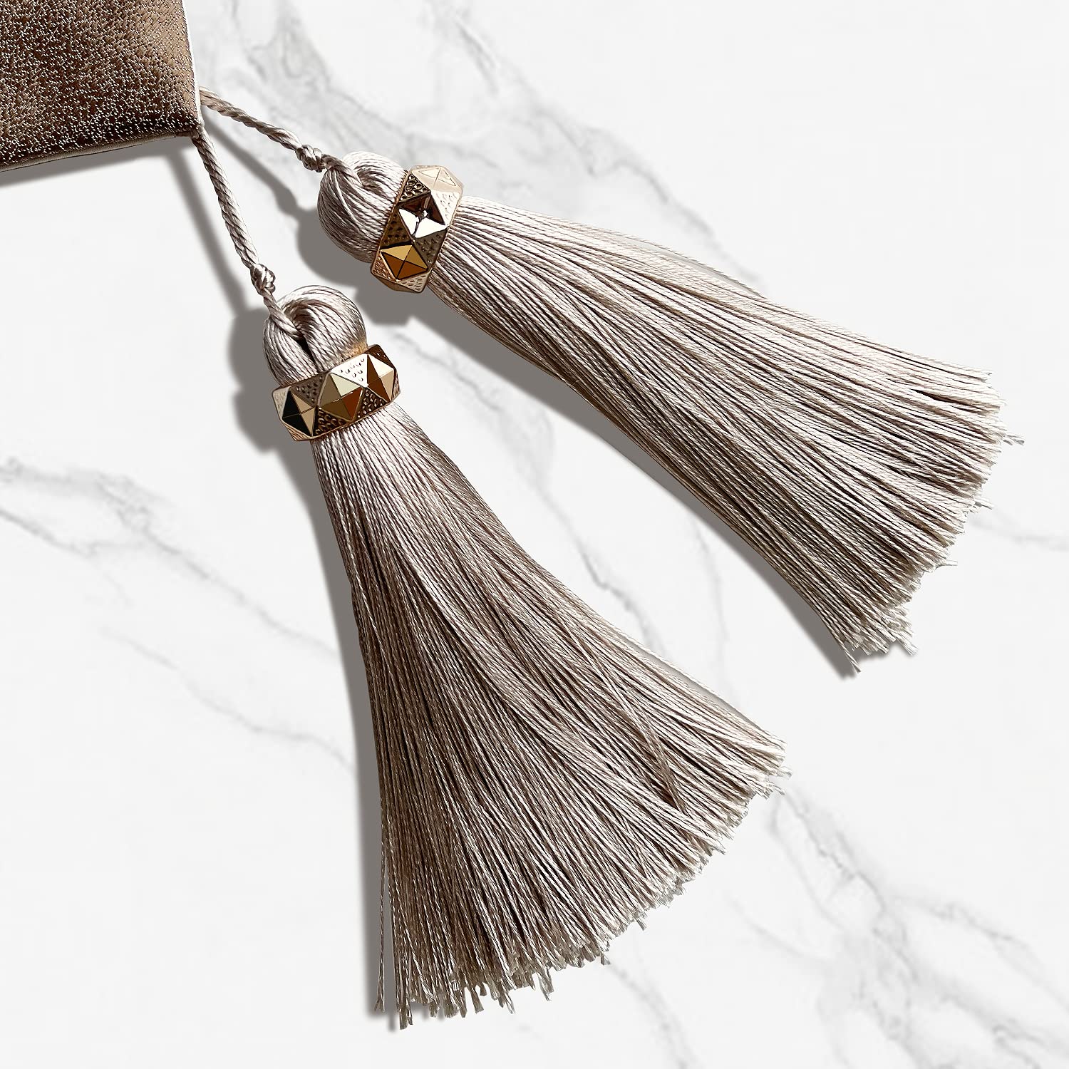 Glam Champagne Table Runner 13 x 98 Inches Long Double Layer Abstract Pattern with Luxury Tassel for Coffee Sofa Dresser Dining Table Fireplace Home Decor