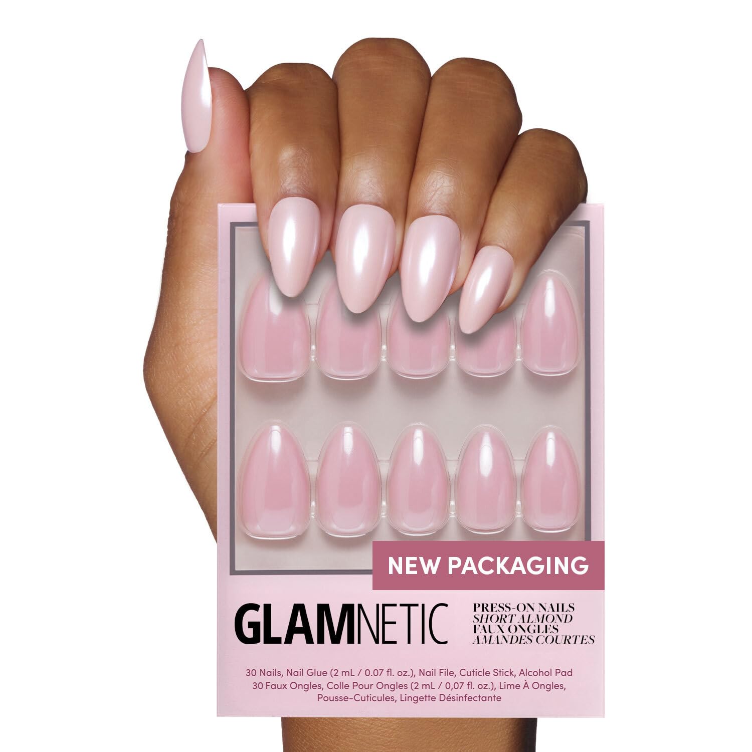 Glamnetic Press On Nails - Goal Digger | Glossy, Semi-Transparent, Short Round Nails, Reusable | 12 Sizes - 30 Nail Kit with Glue