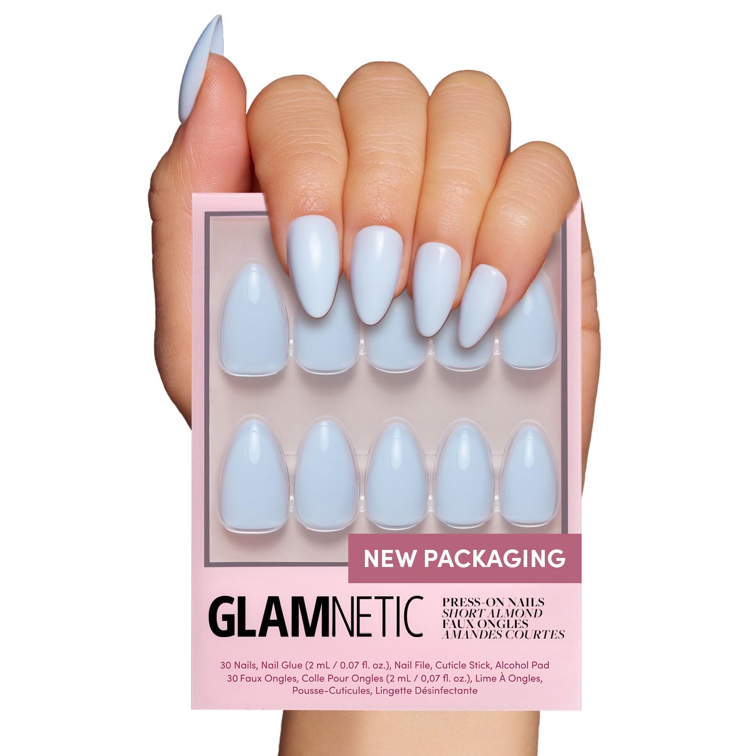 Glamnetic Press On Nails - Goal Digger | Glossy, Semi-Transparent, Short Round Nails, Reusable | 12 Sizes - 30 Nail Kit with Glue