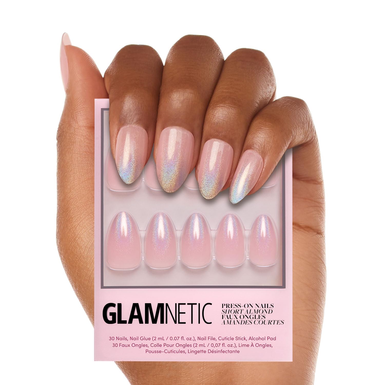 Glamnetic Press On Nails - Goal Digger | Glossy, Semi-Transparent, Short Round Nails, Reusable | 12 Sizes - 30 Nail Kit with Glue