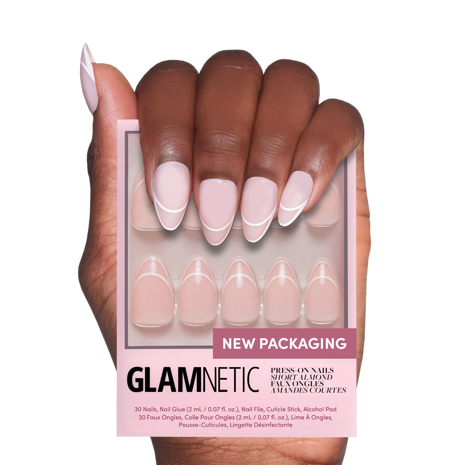 Glamnetic Press On Nails - Goal Digger | Glossy, Semi-Transparent, Short Round Nails, Reusable | 12 Sizes - 30 Nail Kit with Glue