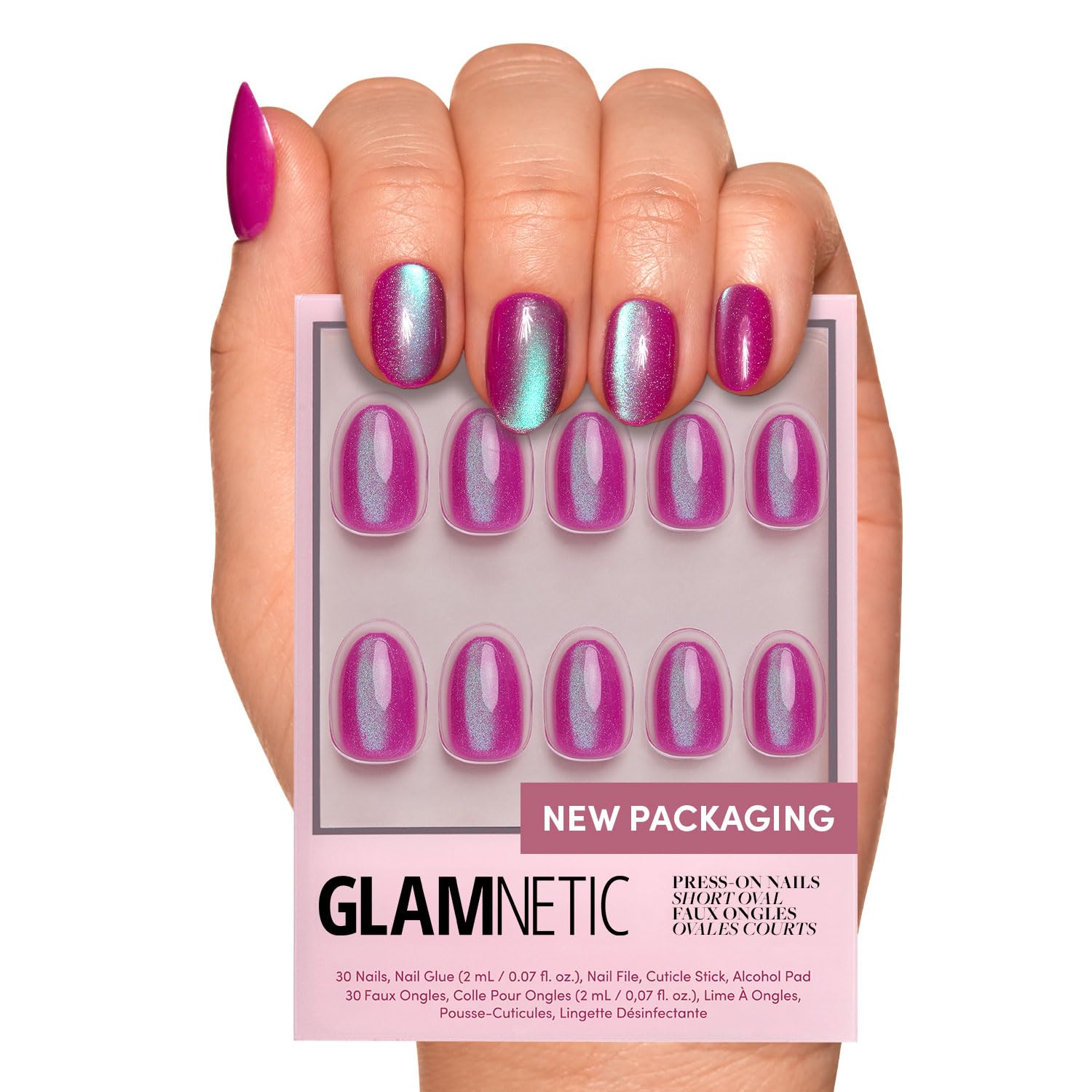 Glamnetic Press On Nails - Goal Digger | Glossy, Semi-Transparent, Short Round Nails, Reusable | 12 Sizes - 30 Nail Kit with Glue