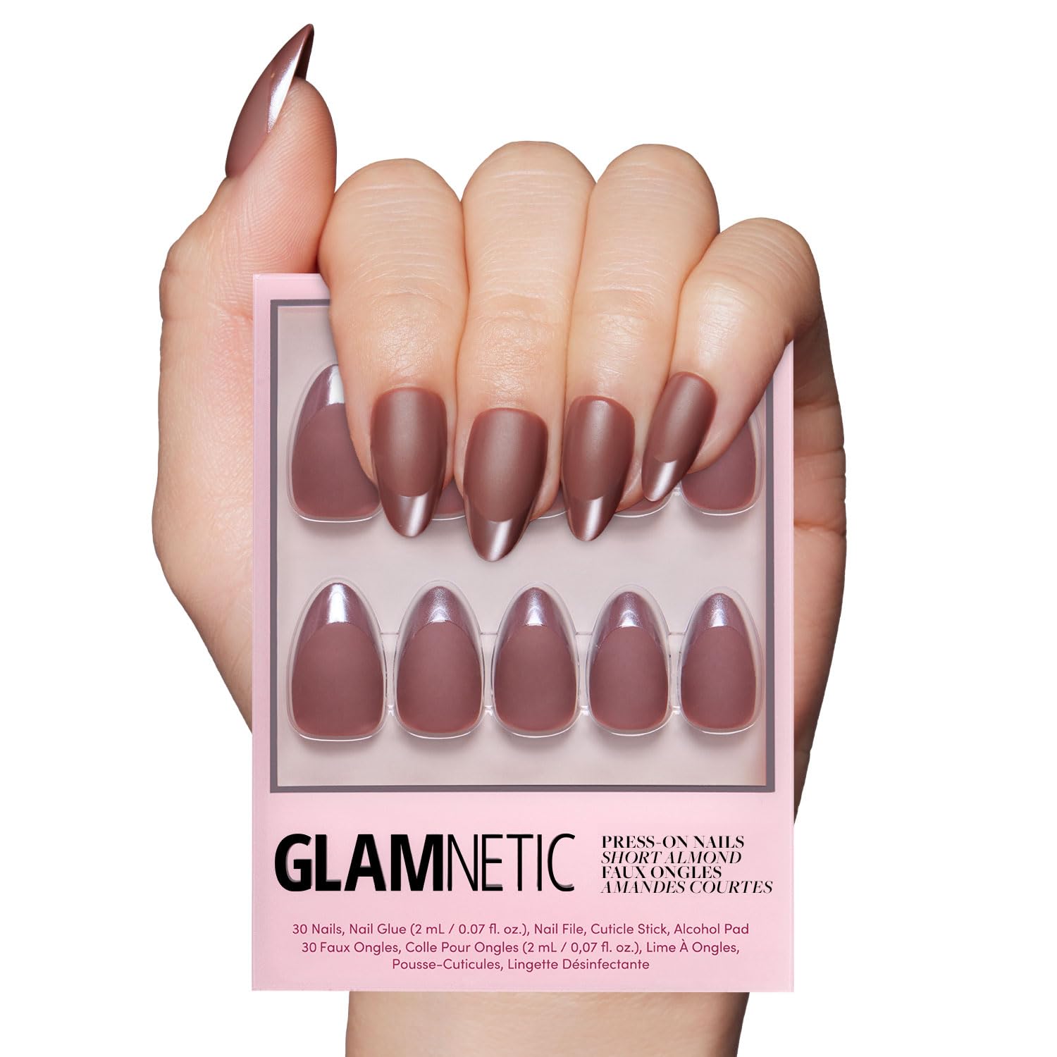 Glamnetic Press On Nails - Goal Digger | Glossy, Semi-Transparent, Short Round Nails, Reusable | 12 Sizes - 30 Nail Kit with Glue
