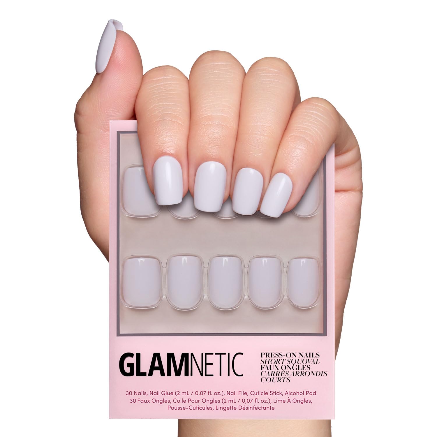 Glamnetic Press On Nails - Goal Digger | Glossy, Semi-Transparent, Short Round Nails, Reusable | 12 Sizes - 30 Nail Kit with Glue