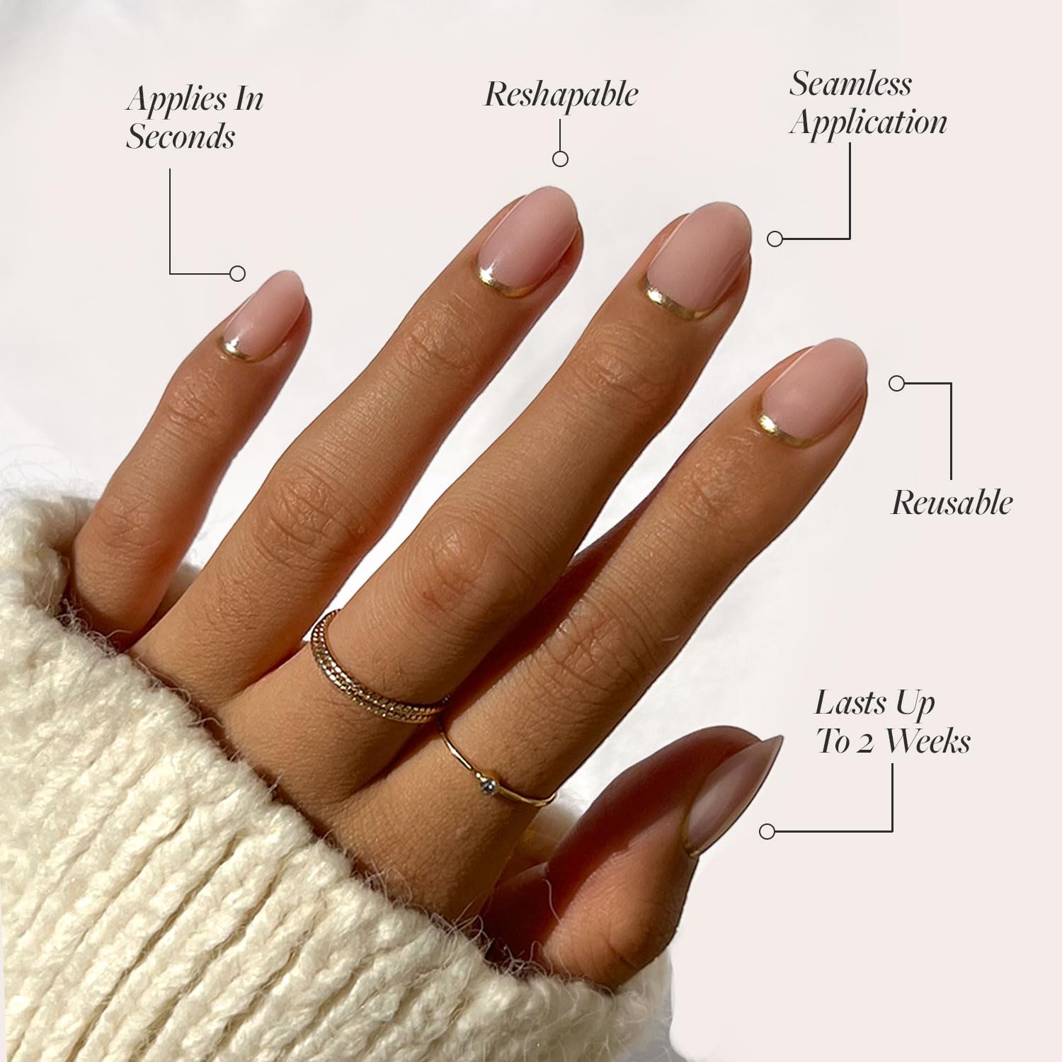 Glamnetic Press On Nails - Goal Digger | Glossy, Semi-Transparent, Short Round Nails, Reusable | 12 Sizes - 30 Nail Kit with Glue