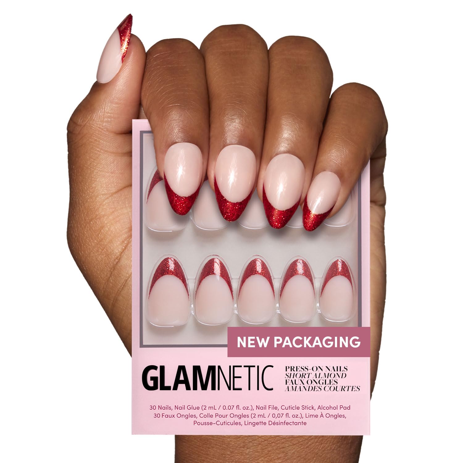 Glamnetic Press On Nails - Goal Digger | Glossy, Semi-Transparent, Short Round Nails, Reusable | 12 Sizes - 30 Nail Kit with Glue