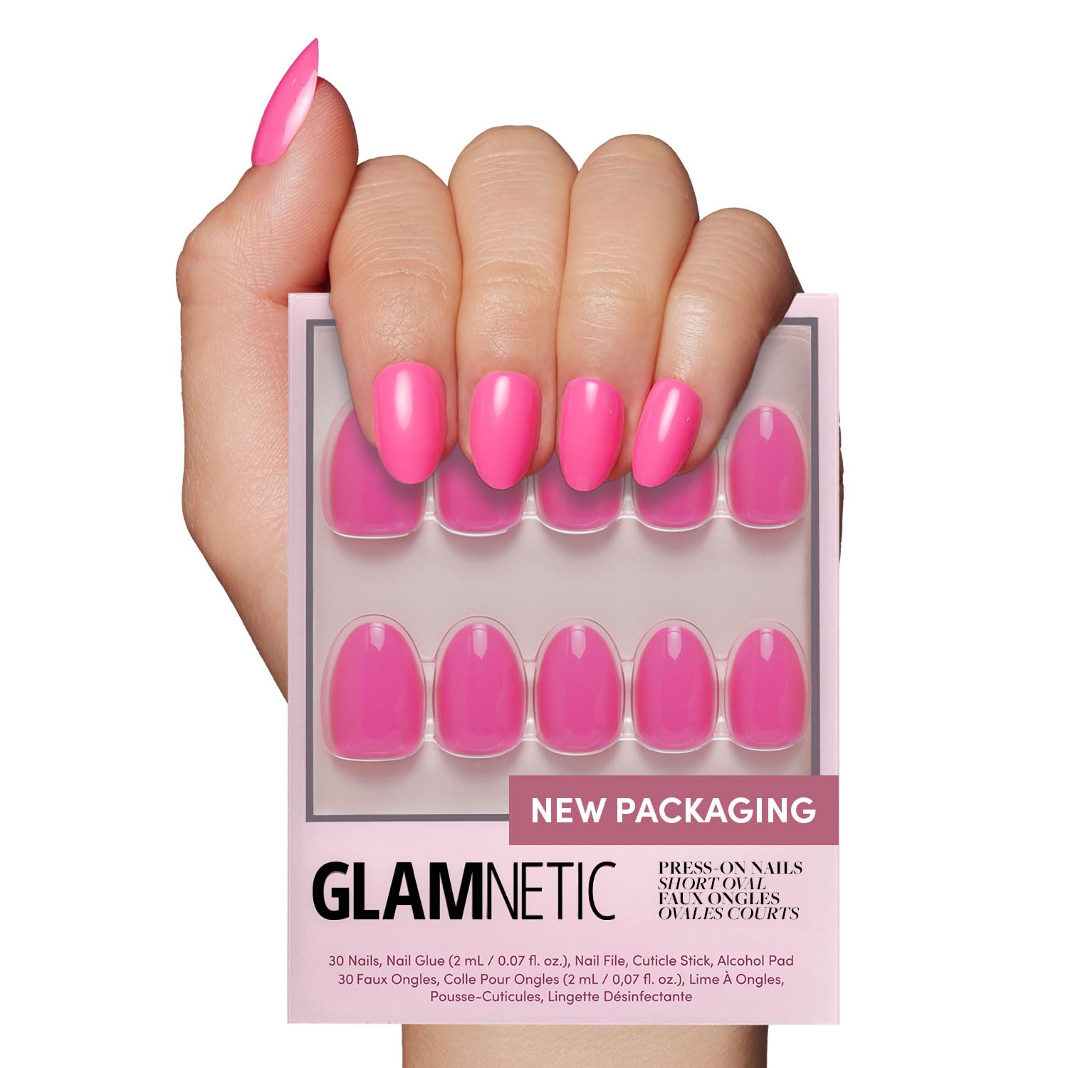 Glamnetic Press On Nails - Goal Digger | Glossy, Semi-Transparent, Short Round Nails, Reusable | 12 Sizes - 30 Nail Kit with Glue