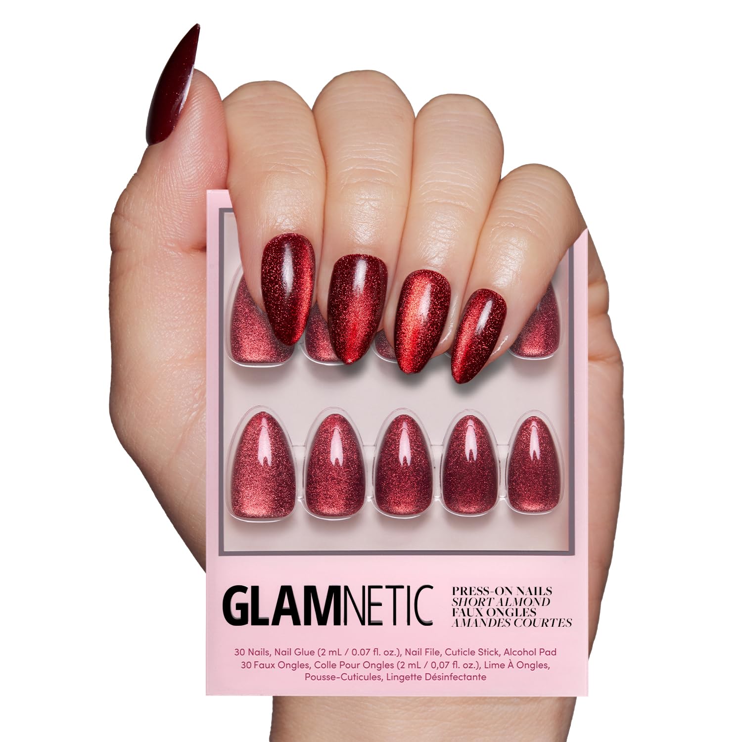 Glamnetic Press On Nails - Goal Digger | Glossy, Semi-Transparent, Short Round Nails, Reusable | 12 Sizes - 30 Nail Kit with Glue