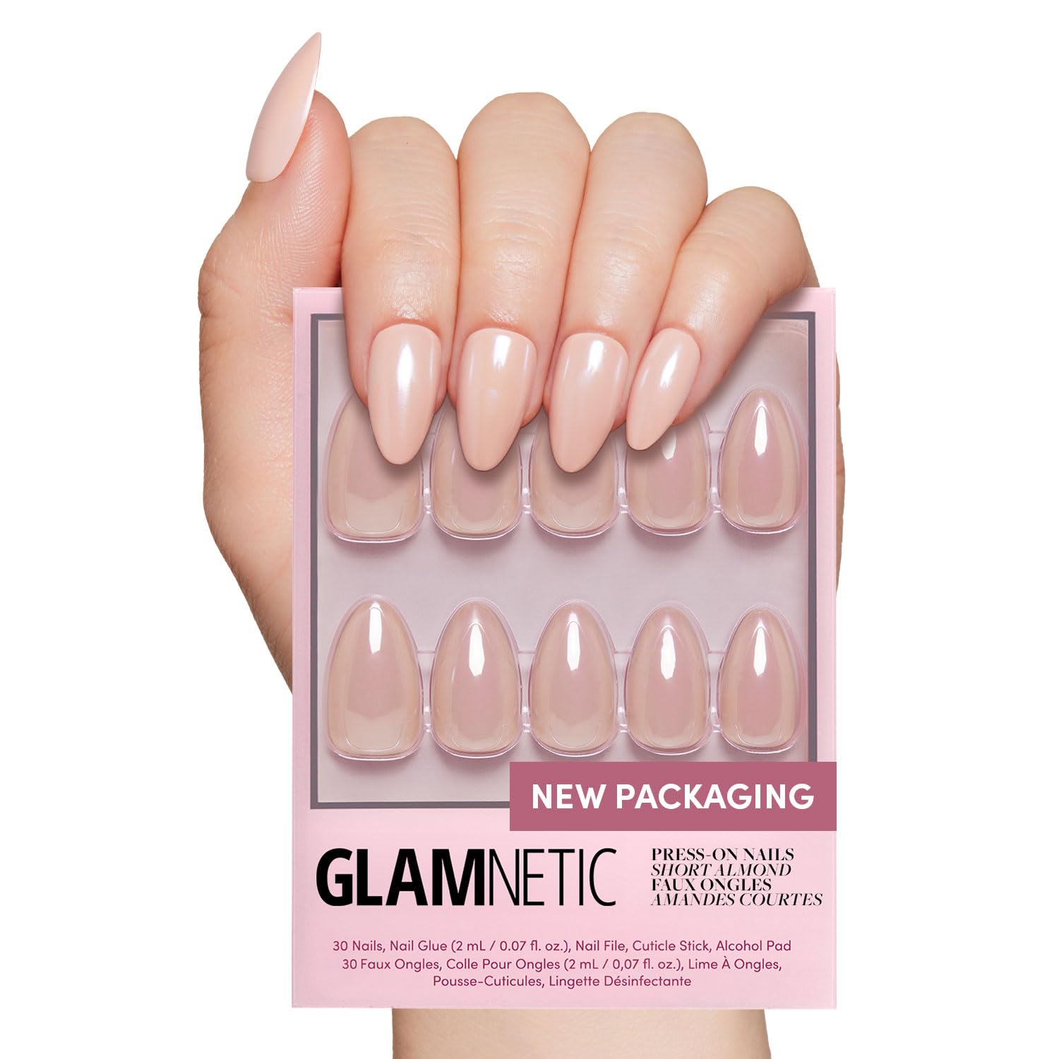 Glamnetic Press On Nails - Goal Digger | Glossy, Semi-Transparent, Short Round Nails, Reusable | 12 Sizes - 30 Nail Kit with Glue
