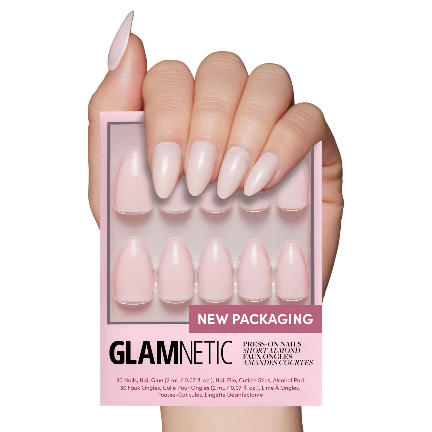 Glamnetic Press On Nails - Goal Digger | Glossy, Semi-Transparent, Short Round Nails, Reusable | 12 Sizes - 30 Nail Kit with Glue