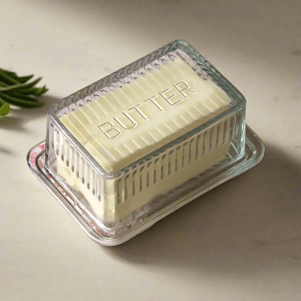 Vintage Farmhouse Glass Butter Dish with Cover
