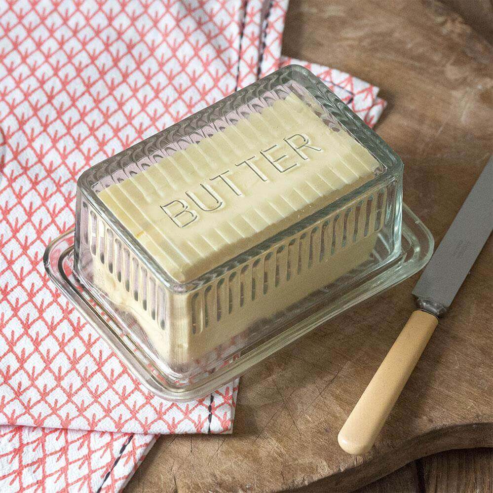 Vintage Farmhouse Glass Butter Dish with Cover