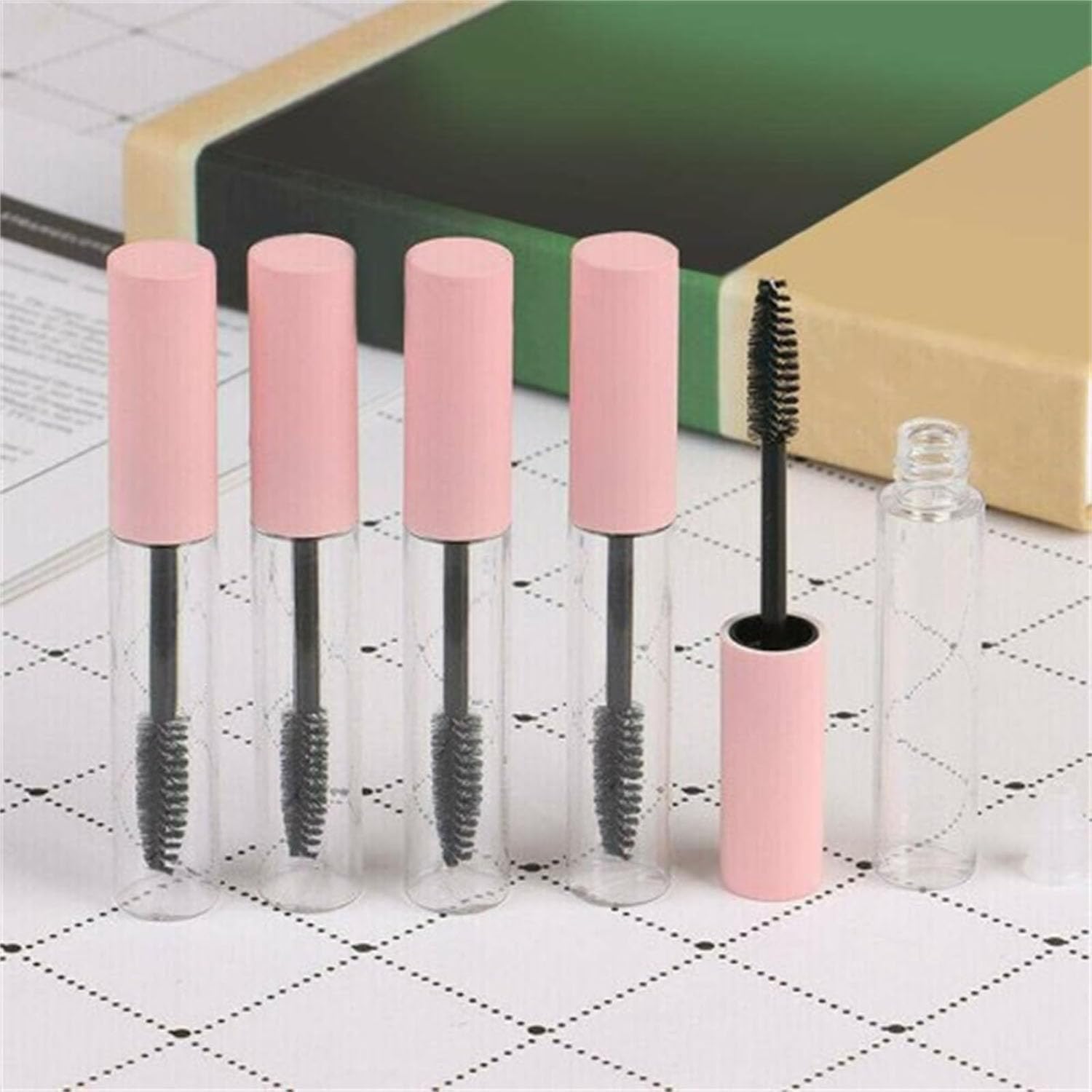 Glass Empty Mascara Tube and Wand, 10ml, Pink, 1Set
