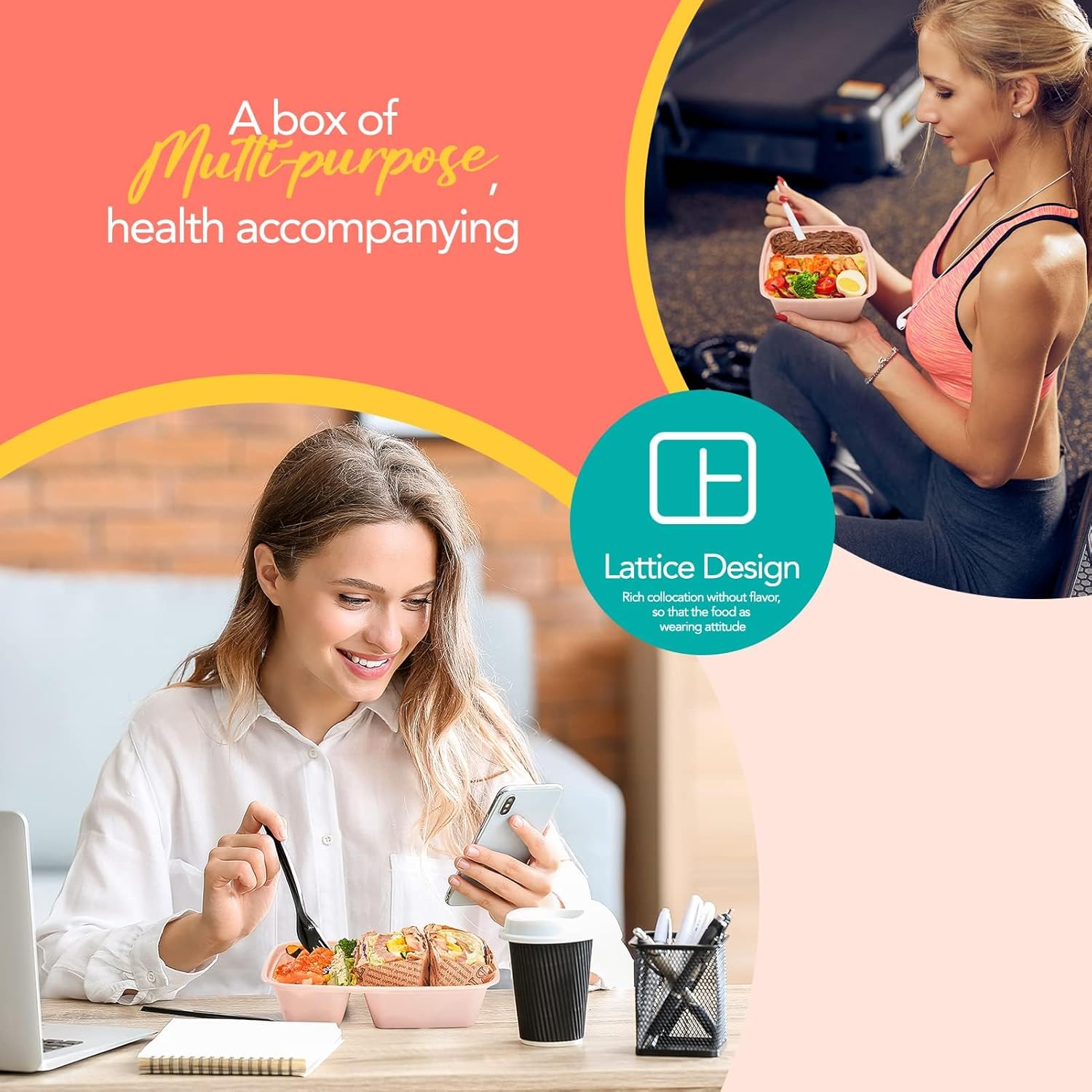 Glotoch 150 Pack Pink Meal Prep Containers 32OZ 2 Compartments to Go Containers for Food,Plastic Food Containers with Lids for Microwave Dishwasher Freezer Safe