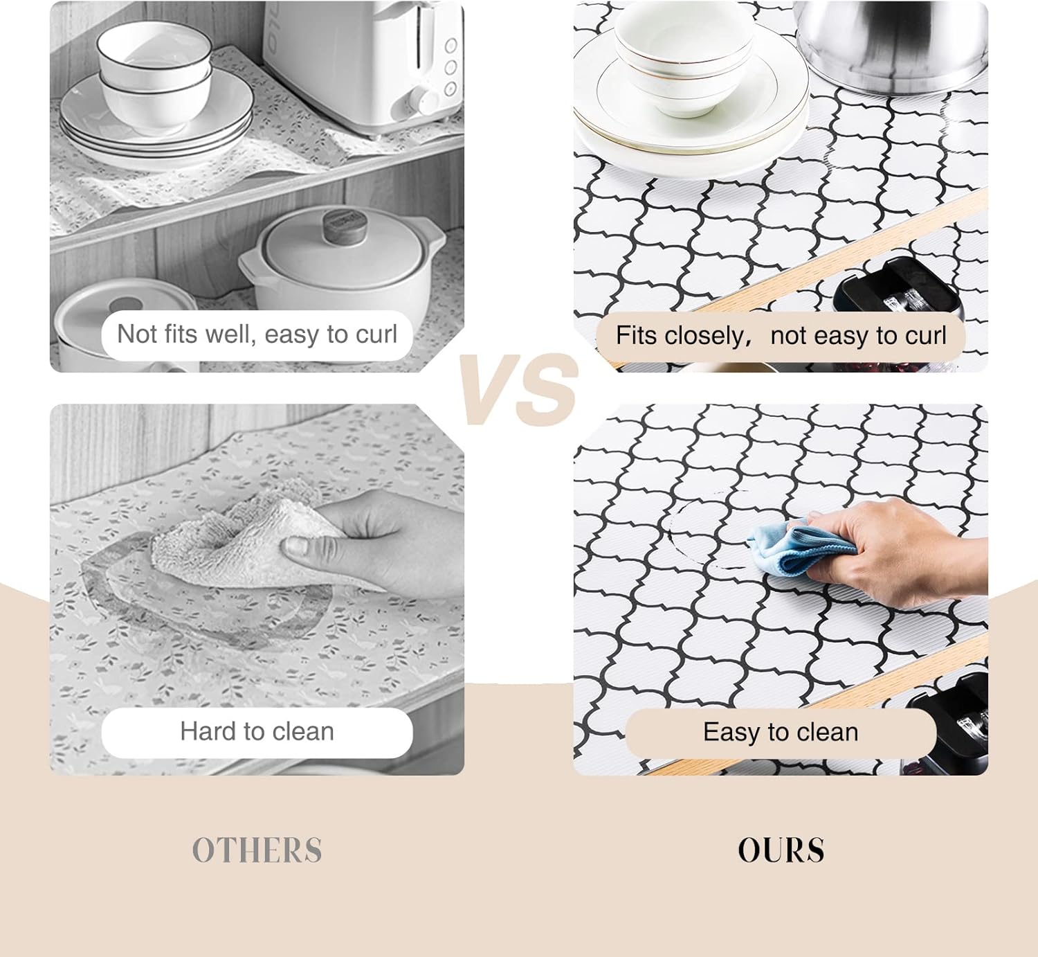 Glotoch 2 Rolls Shelf Liners for Kitchen Cabinets 12” x 20 ft. - Non Adhesive Cabinet and Drawer Liner, Double Sided Non-Slip Durable and Strong, Quatrefoil