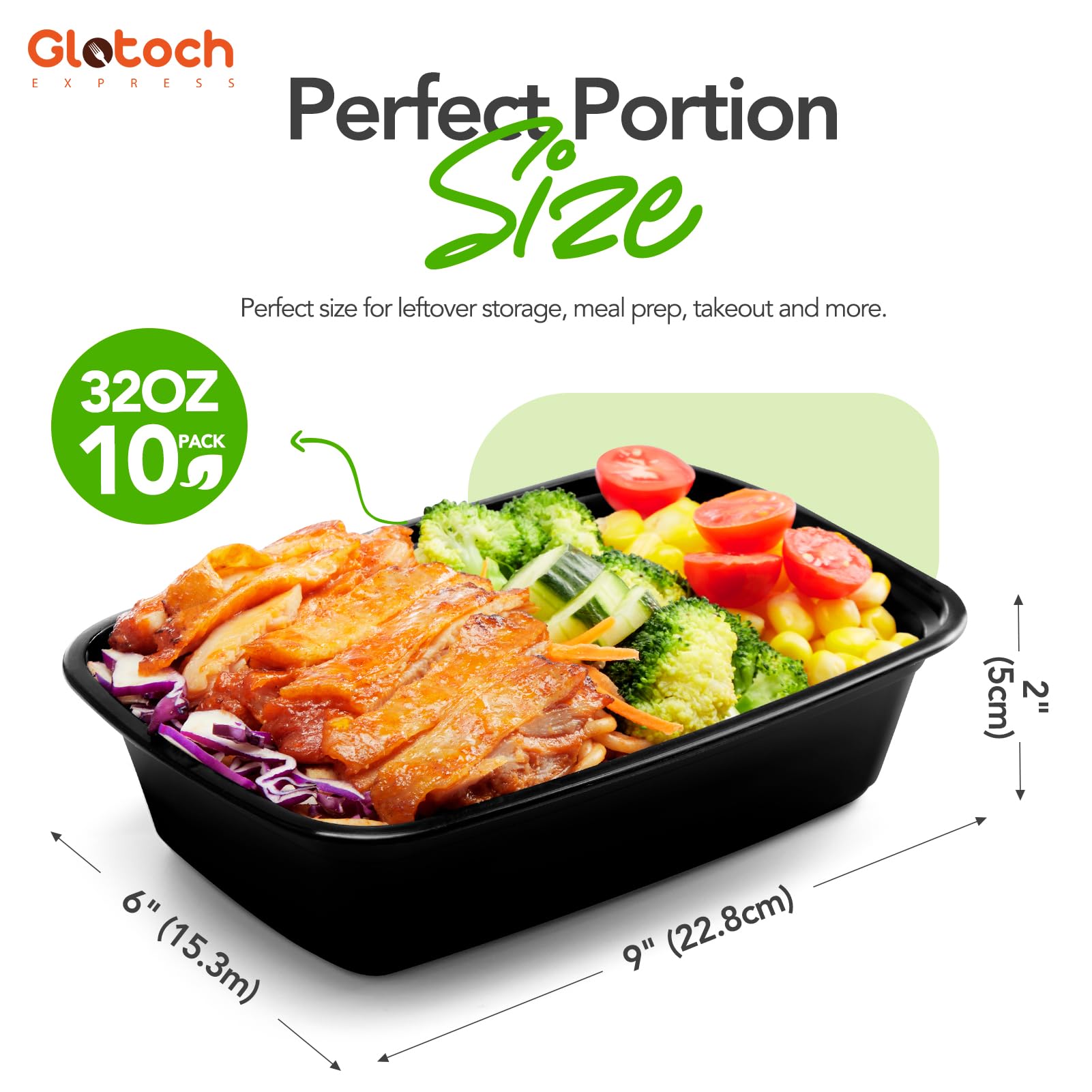 Glotoch 50 Pack (100-Piece) 34oz Meal Prep Containers Reusable with Lids 3-Compartment Containers Microwave, Freezer, Dishwasher Safe - Leakproof Durable To Go Take Out Plastic Food Storage