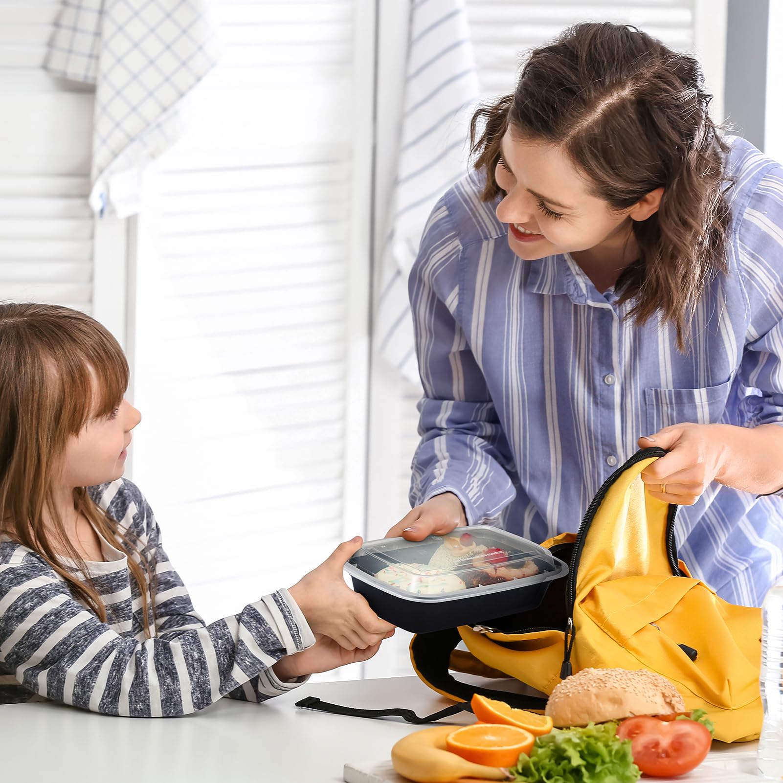 Glotoch 50 Pack (100-Piece) 34oz Meal Prep Containers Reusable with Lids 3-Compartment Containers Microwave, Freezer, Dishwasher Safe - Leakproof Durable To Go Take Out Plastic Food Storage