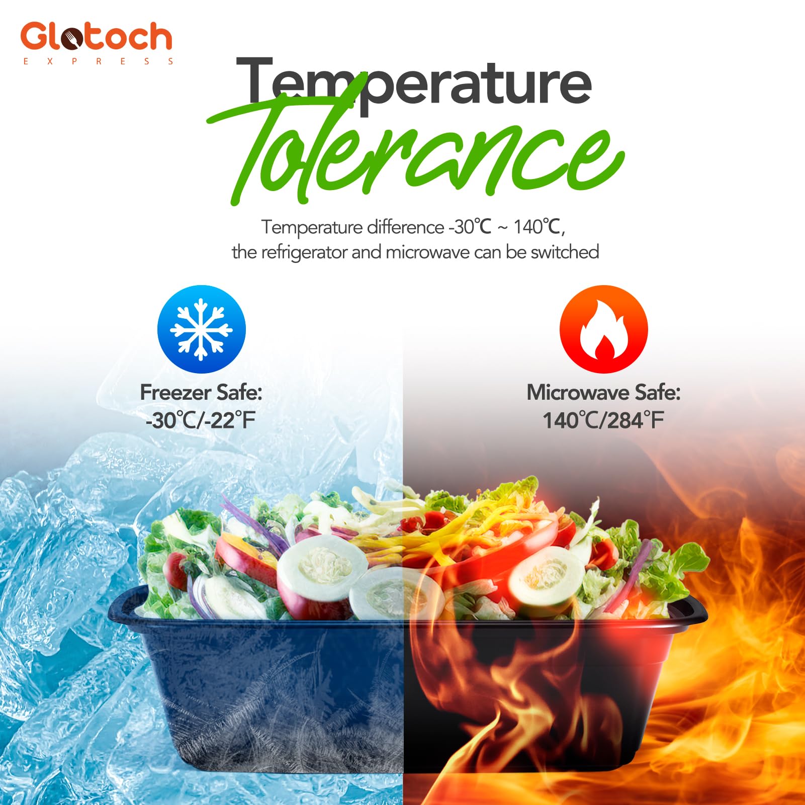 Glotoch 50 Pack (100-Piece) 34oz Meal Prep Containers Reusable with Lids 3-Compartment Containers Microwave, Freezer, Dishwasher Safe - Leakproof Durable To Go Take Out Plastic Food Storage