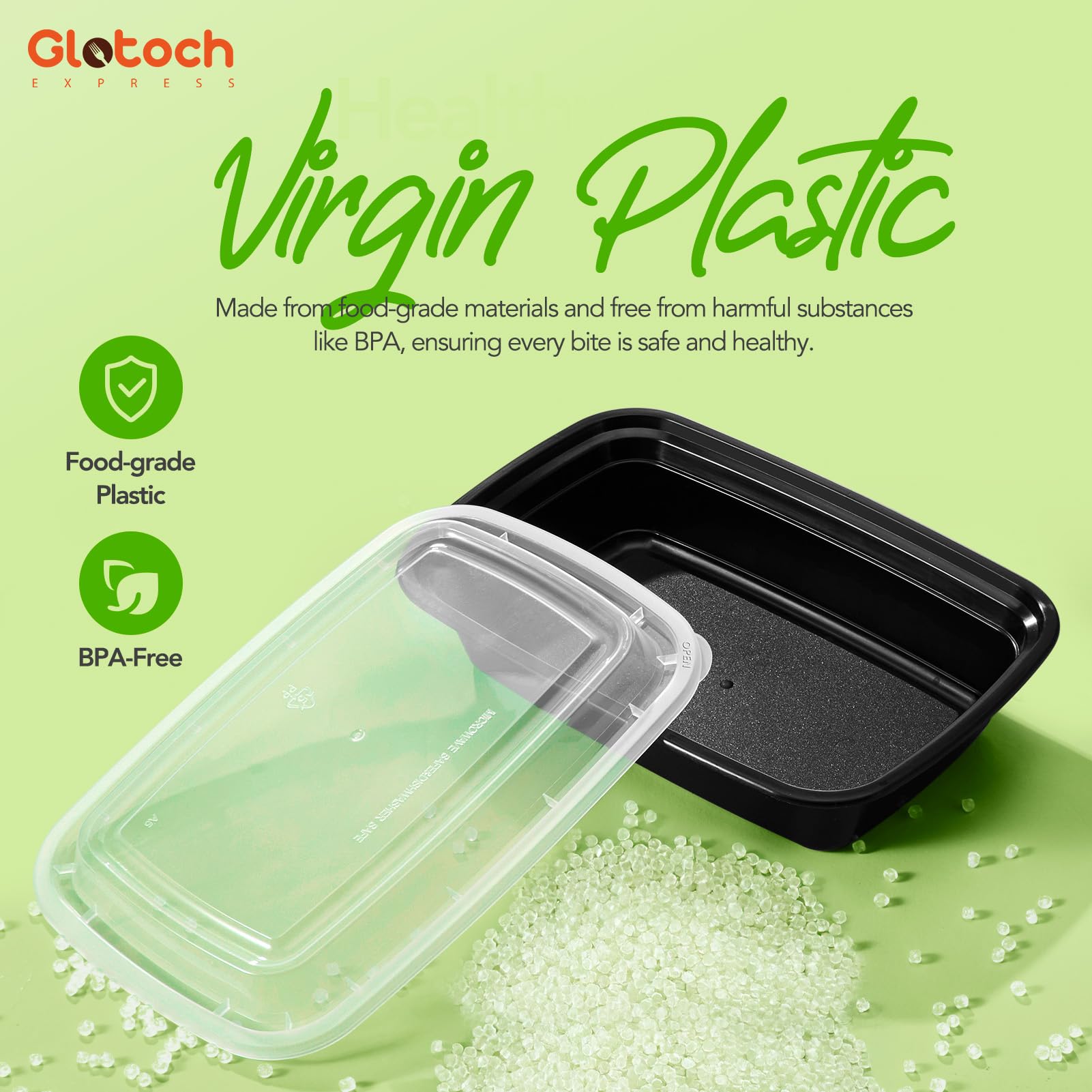 Glotoch 50 Pack (100-Piece) 34oz Meal Prep Containers Reusable with Lids 3-Compartment Containers Microwave, Freezer, Dishwasher Safe - Leakproof Durable To Go Take Out Plastic Food Storage