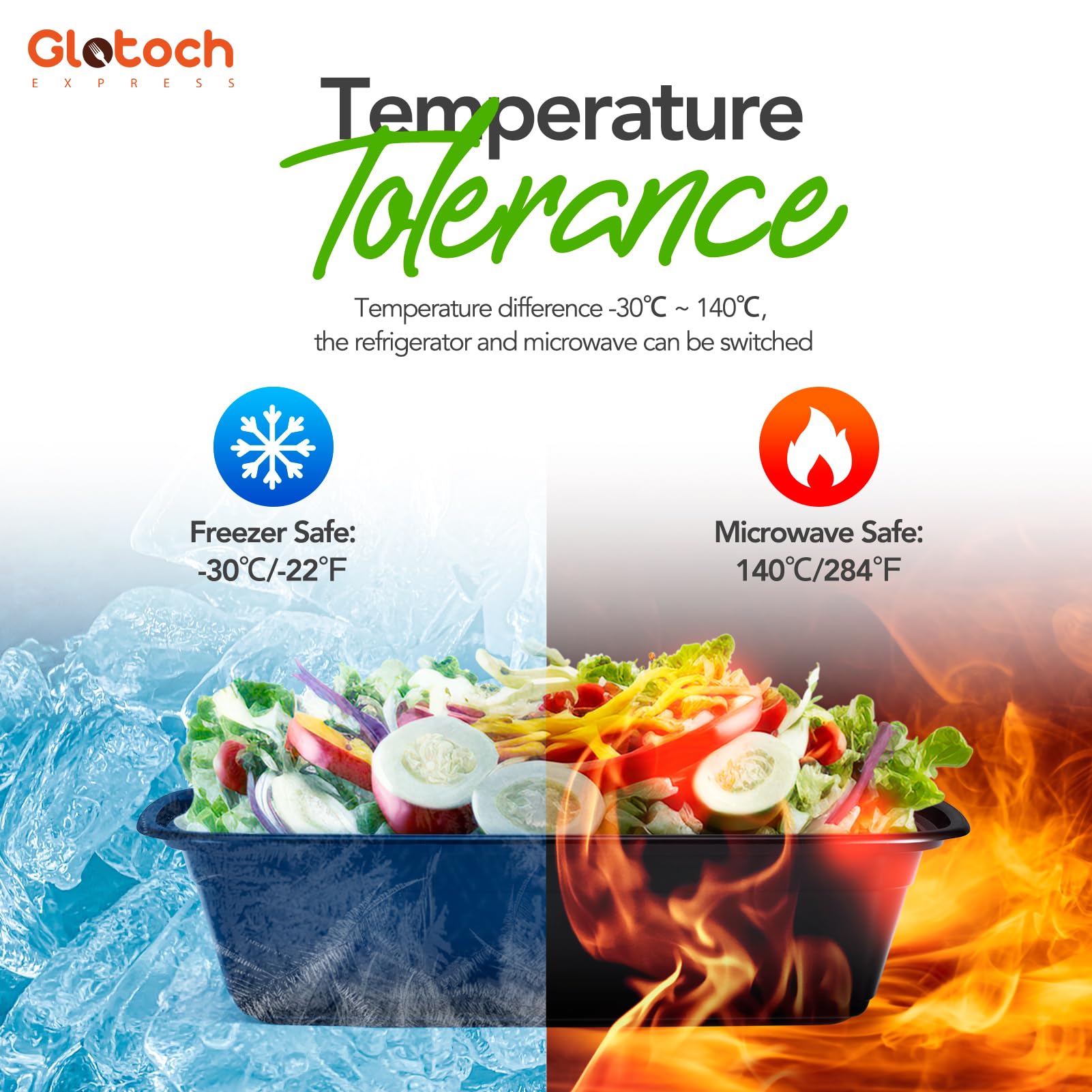 Glotoch 50 Pack (100-Piece) 34oz Meal Prep Containers Reusable with Lids 3-Compartment Containers Microwave, Freezer, Dishwasher Safe - Leakproof Durable To Go Take Out Plastic Food Storage