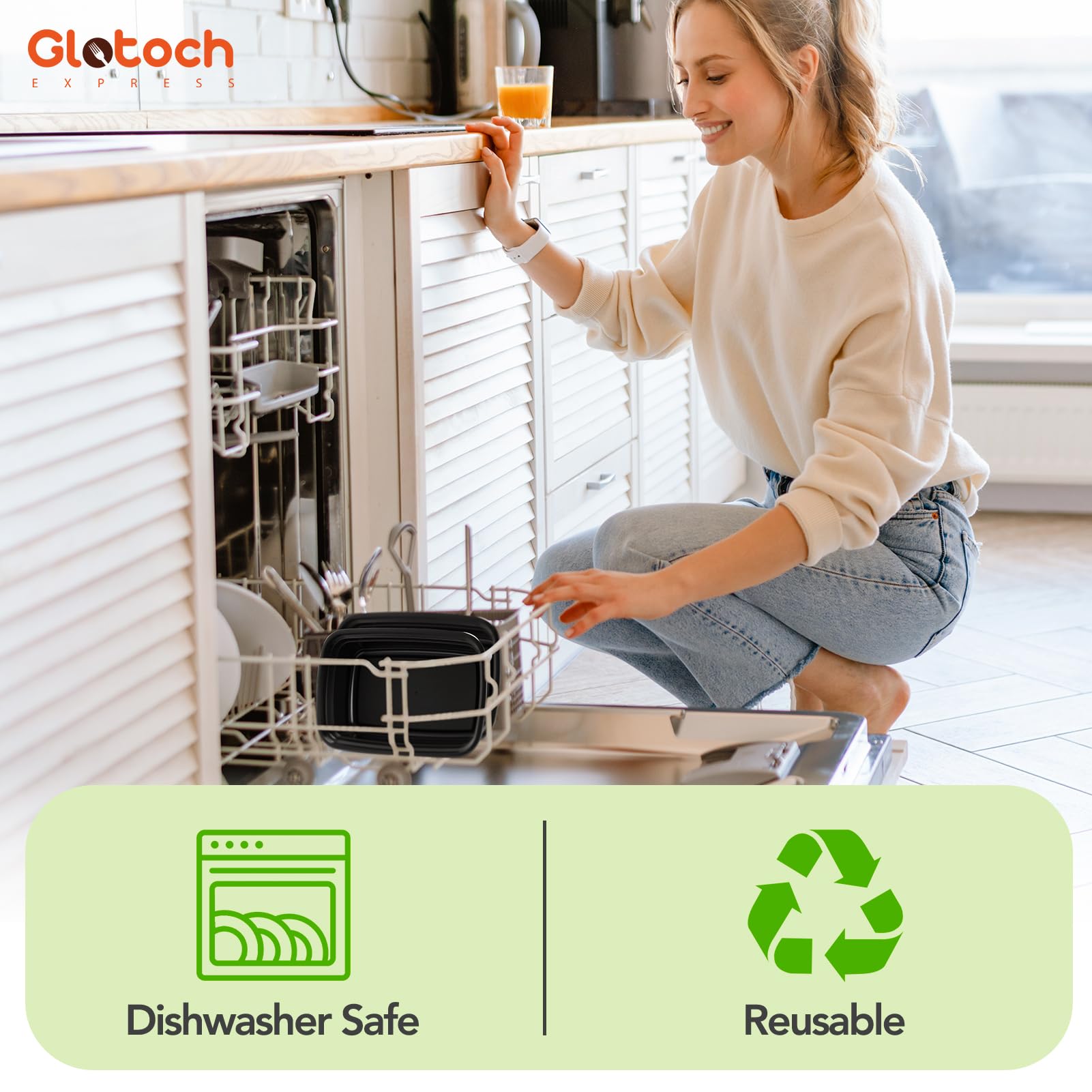 Glotoch 50 Pack (100-Piece) 34oz Meal Prep Containers Reusable with Lids 3-Compartment Containers Microwave, Freezer, Dishwasher Safe - Leakproof Durable To Go Take Out Plastic Food Storage