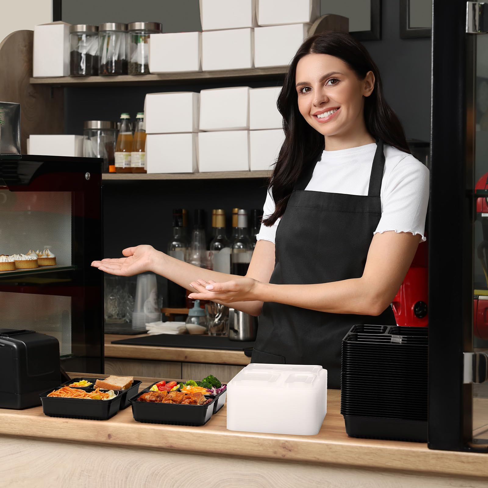 Glotoch 50 Pack (100-Piece) 34oz Meal Prep Containers Reusable with Lids 3-Compartment Containers Microwave, Freezer, Dishwasher Safe - Leakproof Durable To Go Take Out Plastic Food Storage