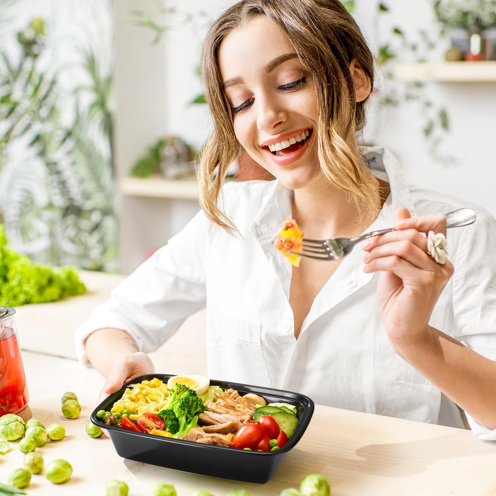 Glotoch 50 Pack (100-Piece) 34oz Meal Prep Containers Reusable with Lids 3-Compartment Containers Microwave, Freezer, Dishwasher Safe - Leakproof Durable To Go Take Out Plastic Food Storage